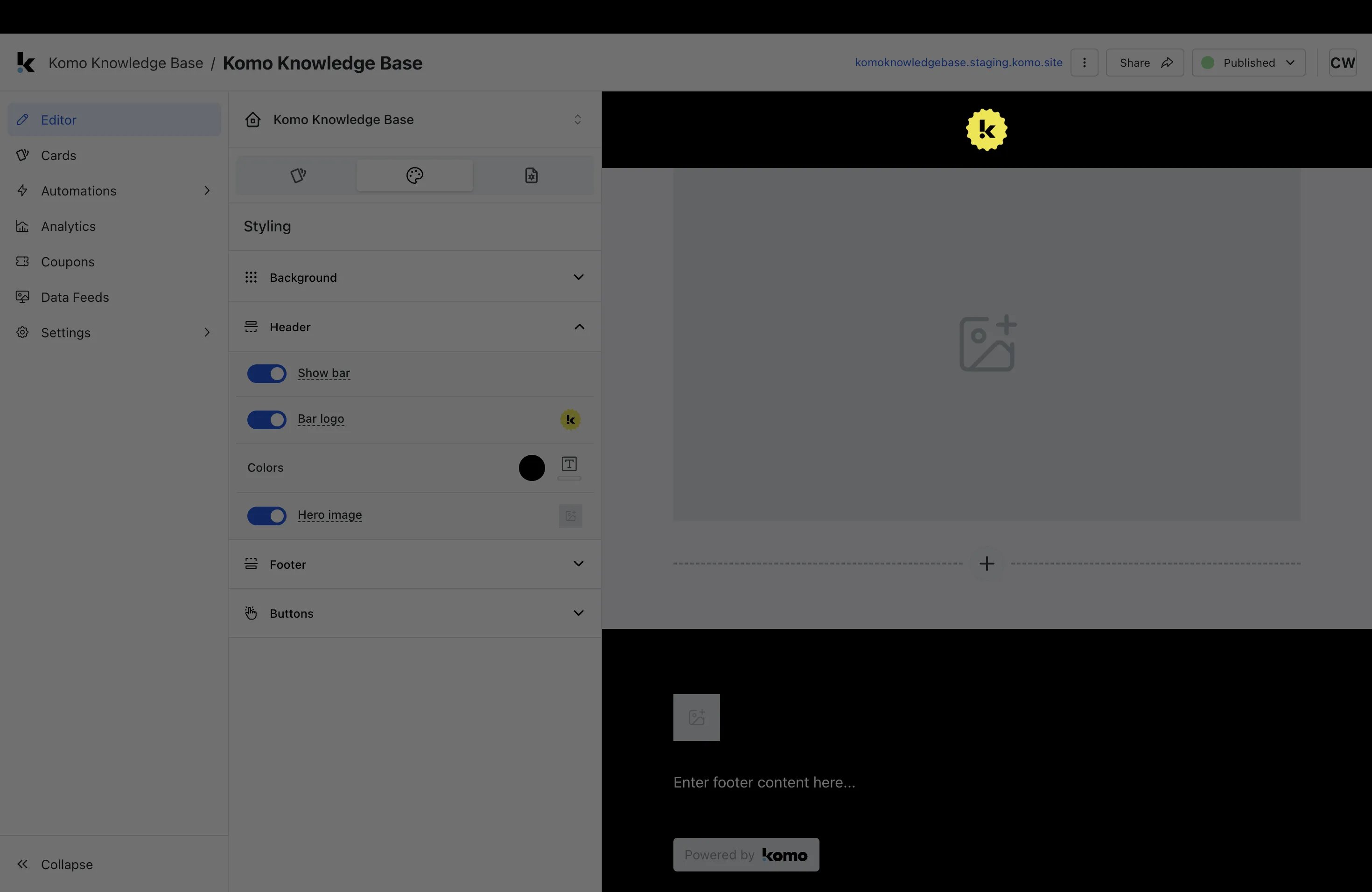Hub Editor: step 4 — Step 3: Edit the Header