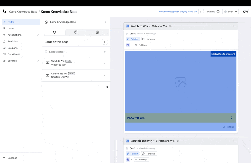 Hub Editor: option d — Step 3: Reorder Cards
