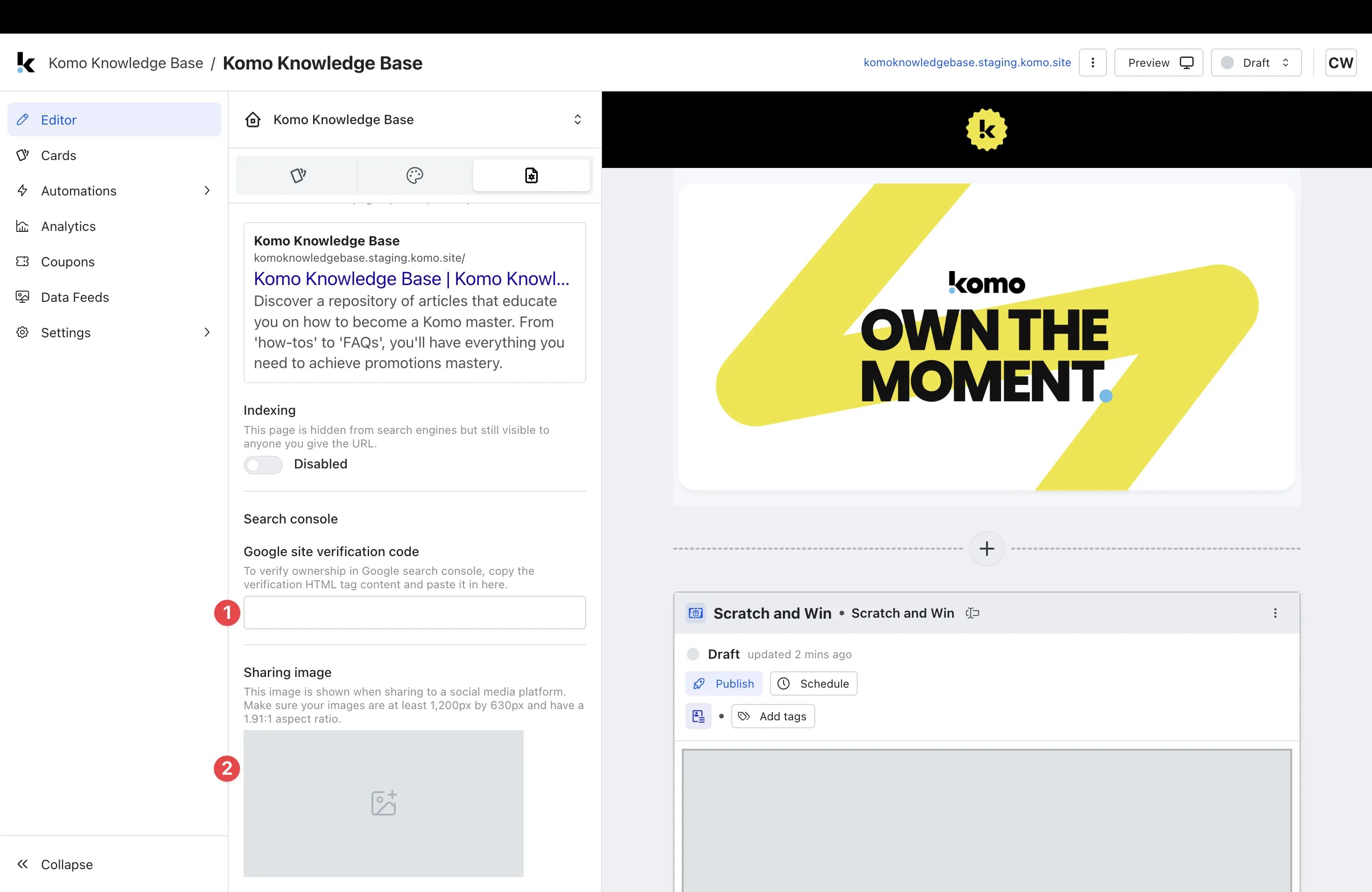 Hub Editor: step 4 — Step 4: Update Search and Sharing settings