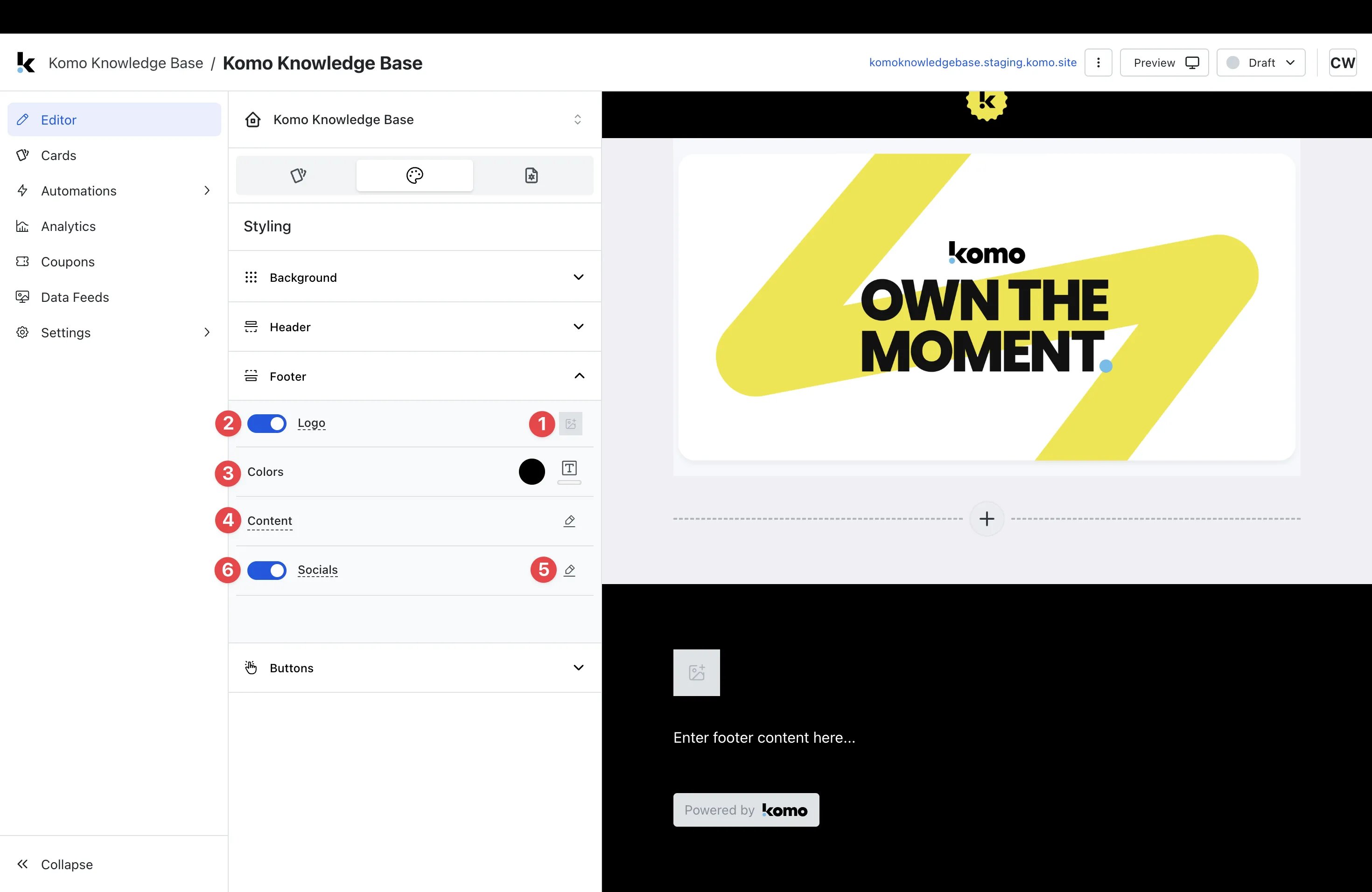 Hub Editor: step 5 — Step 5: Set up your Footer settings