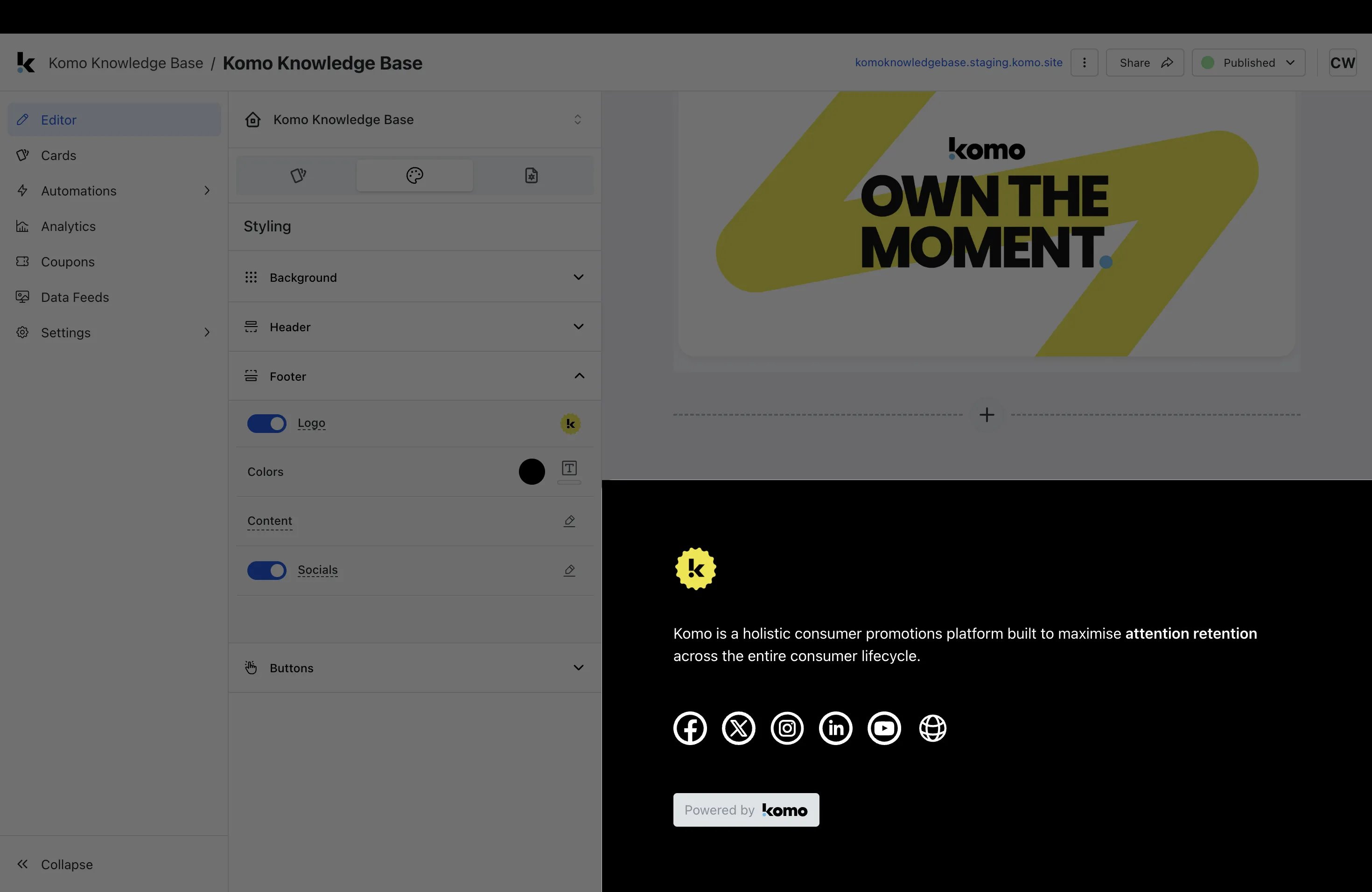 Hub Editor: step 6 — Step 5: Set up your Footer settings