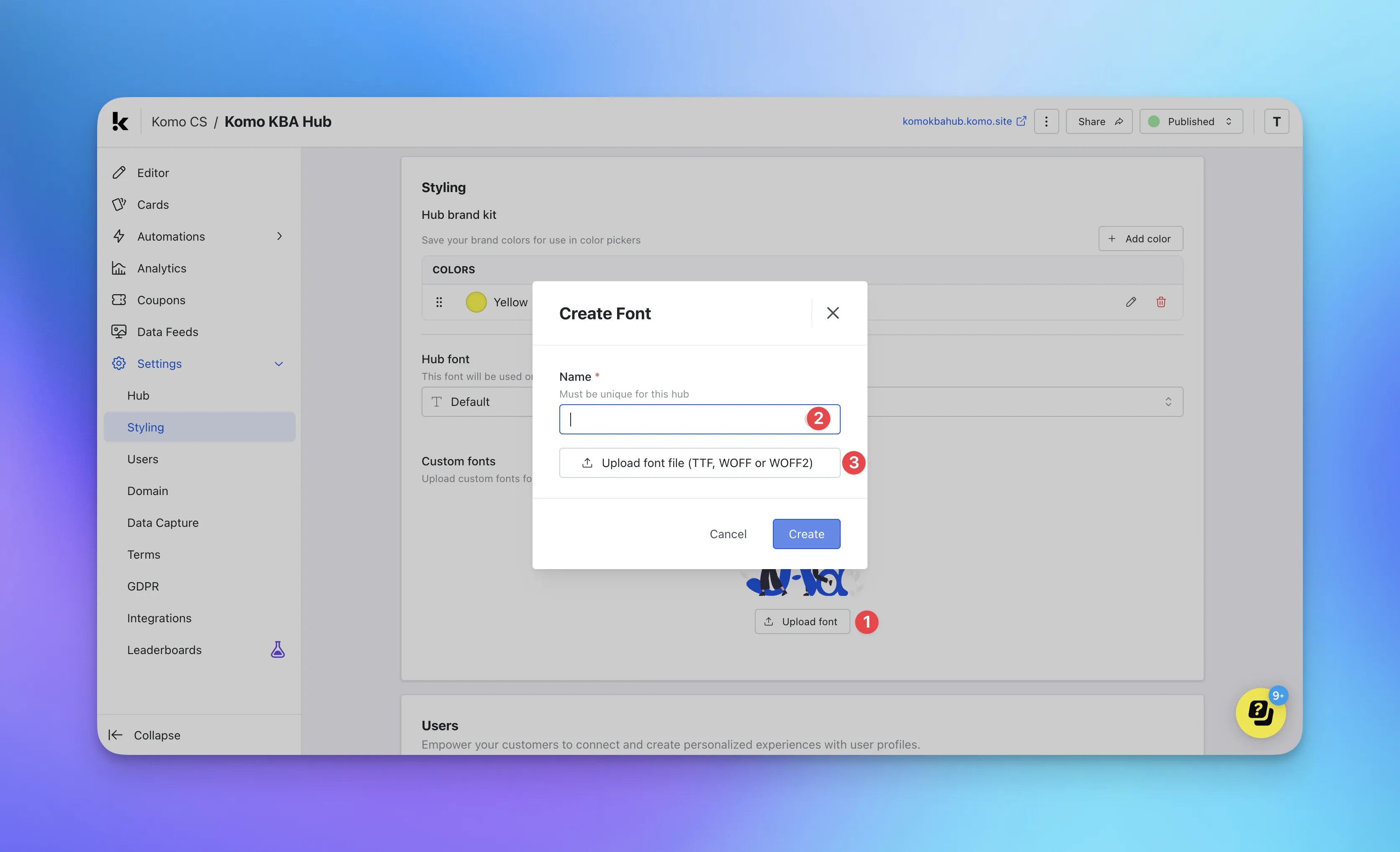 Hub Fonts: step 2 — Step 2: Upload Custom Font