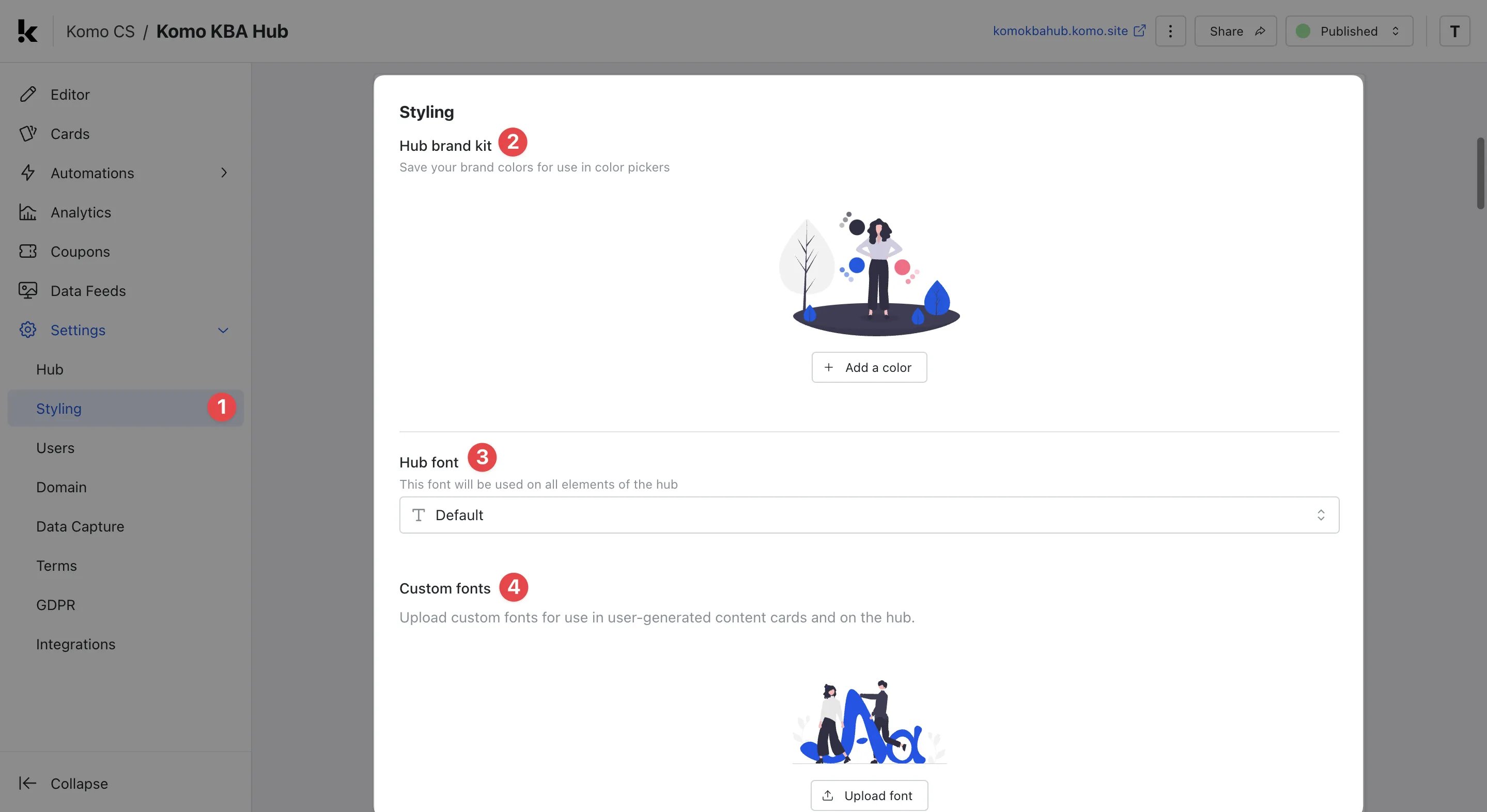 Hub Settings: styling Settings