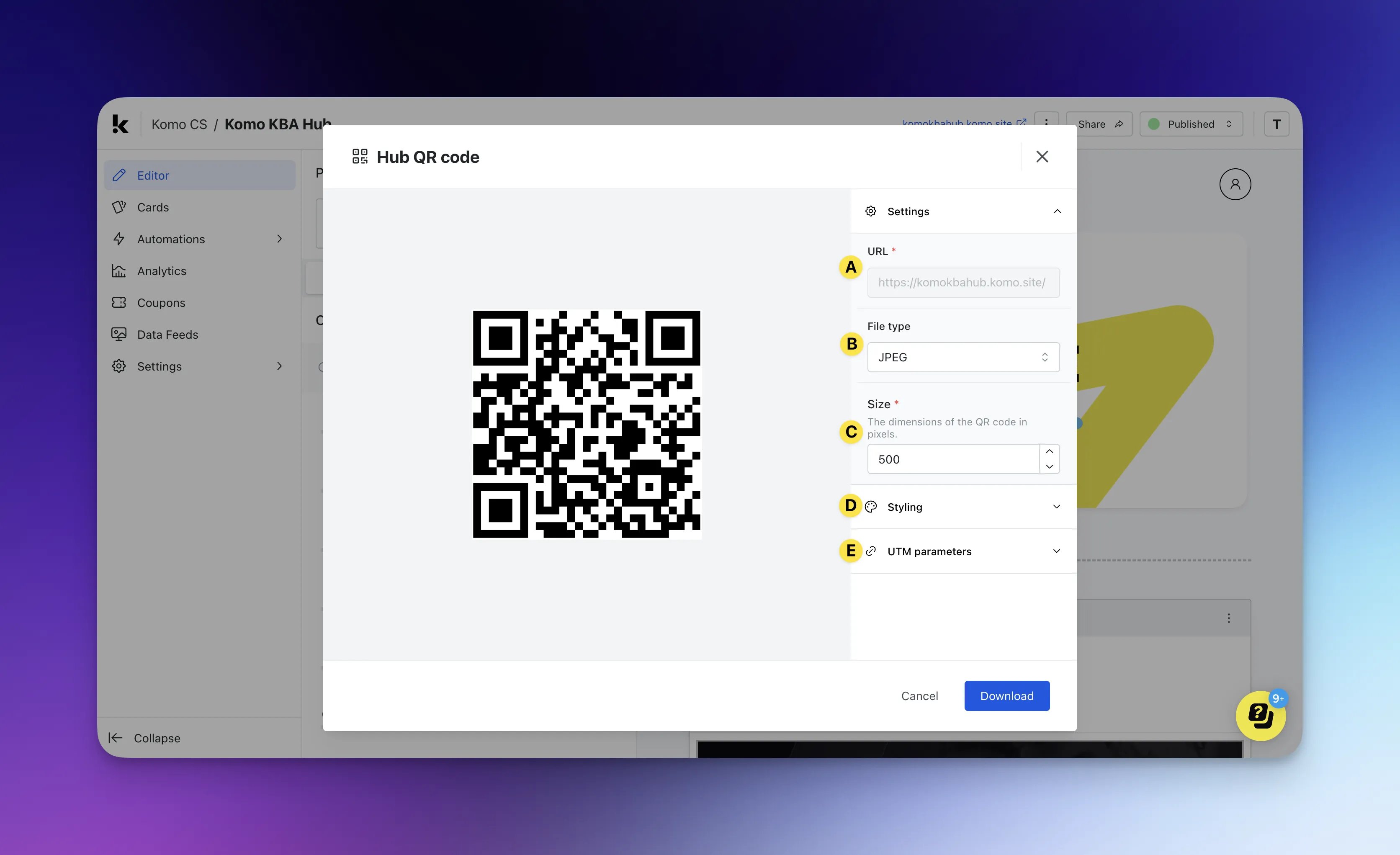 Hub Sharing: option a — Step 2: Sharing a published Hub