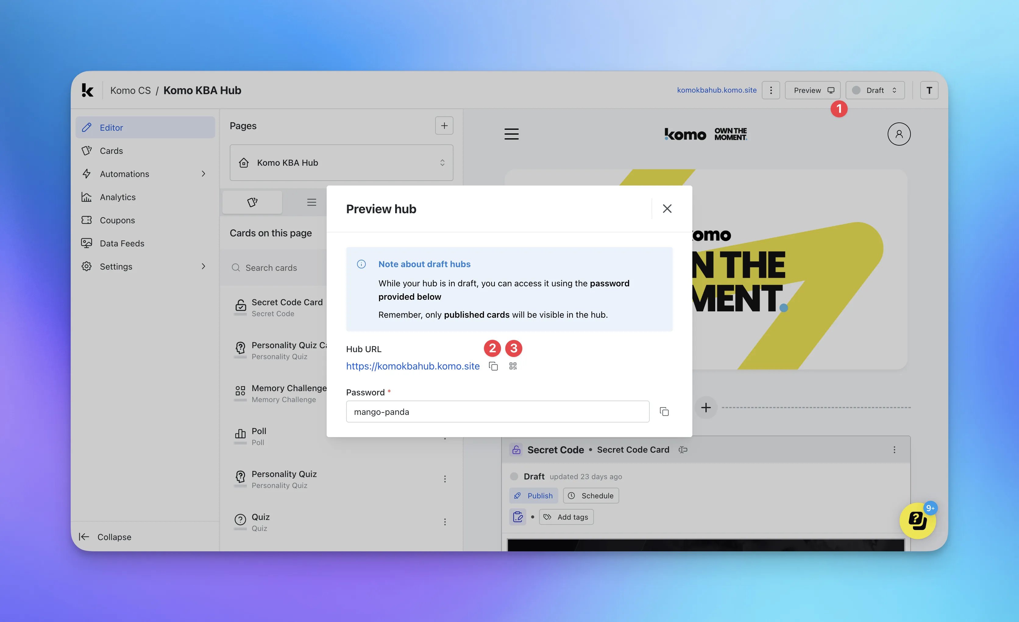 Hub Sharing: step 3 — Step 3: Sharing an unpublished Hub