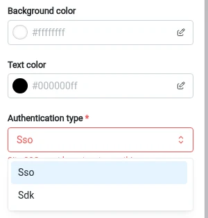 Access Policies: the Authentication type dropdown showing Sso and Sdk