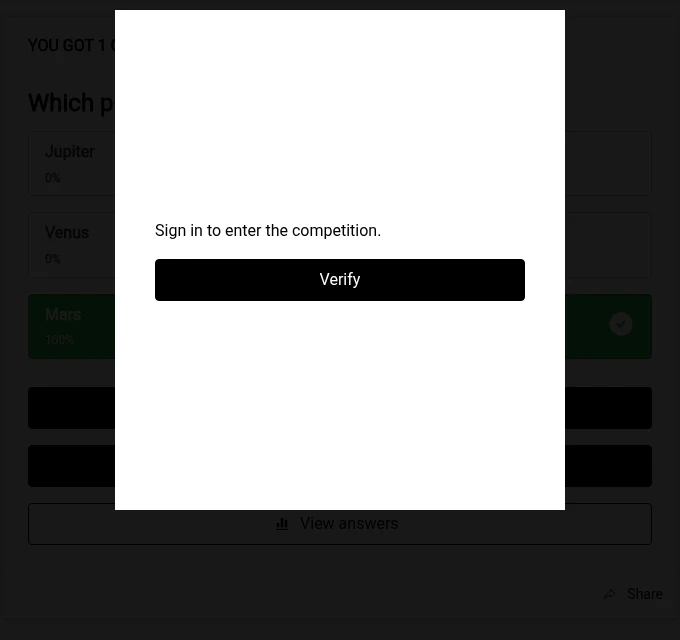 Access Policies: a competition form gate shown after finishing a quiz