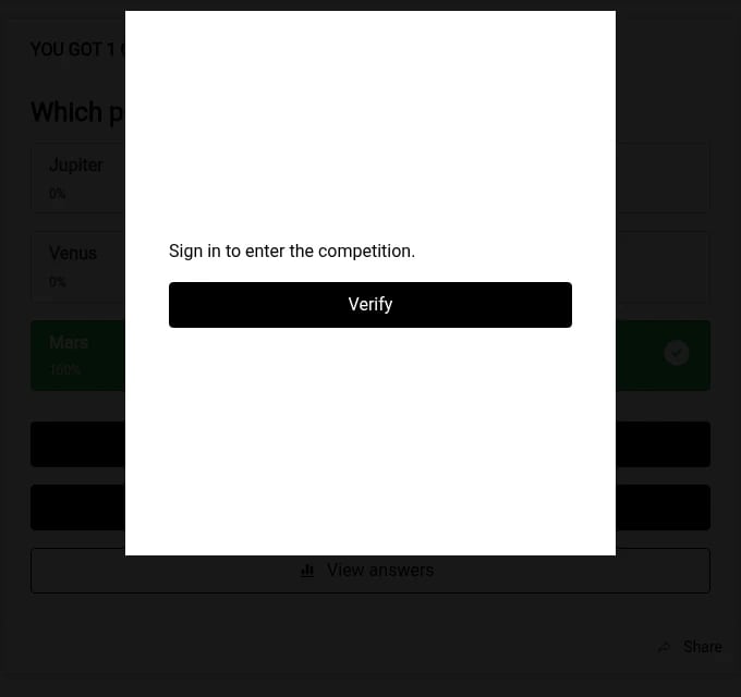 Access Policies: a competition form gate shown after finishing a quiz