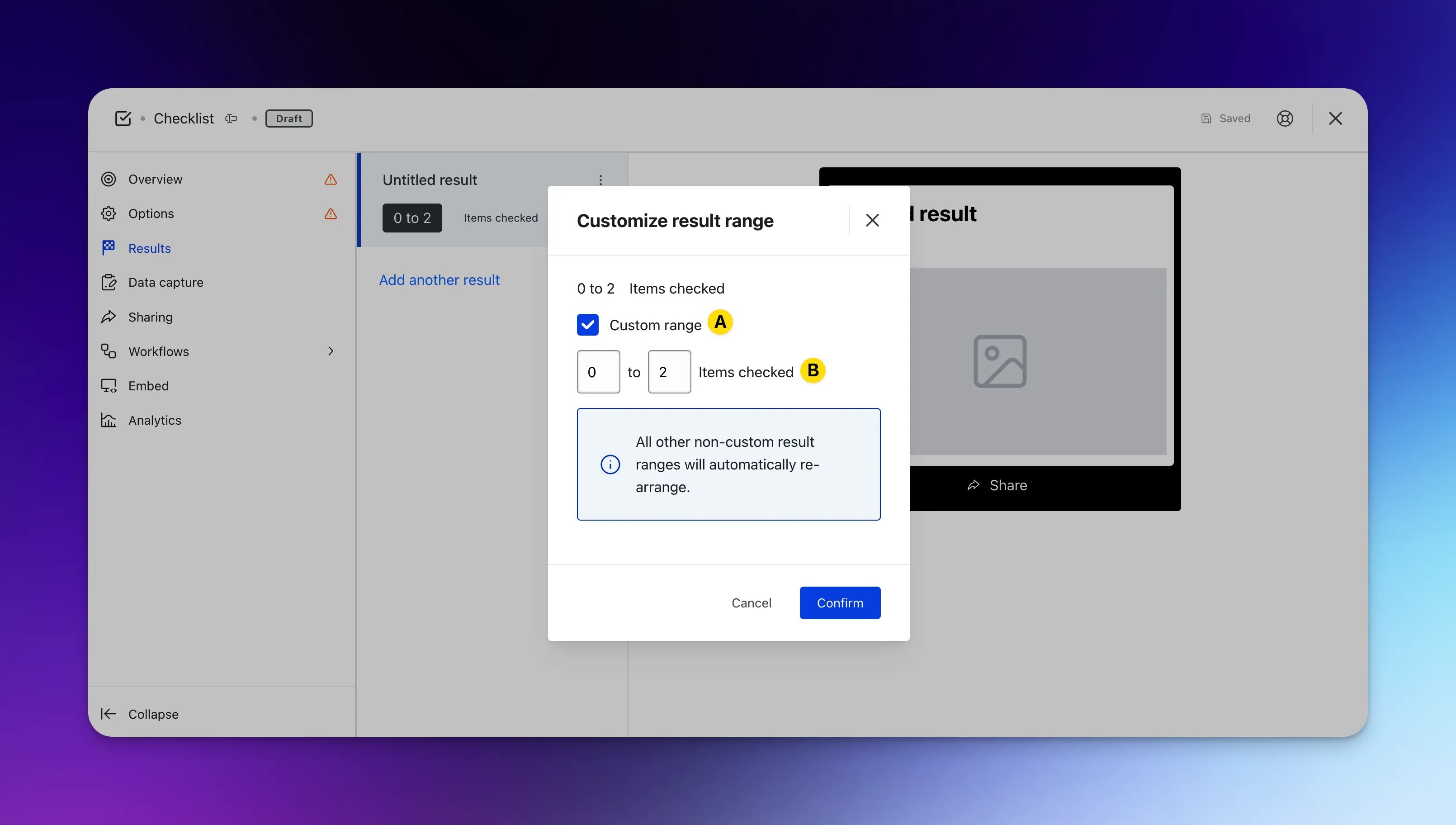 Checklist: option a — Step 3: Set up your Results