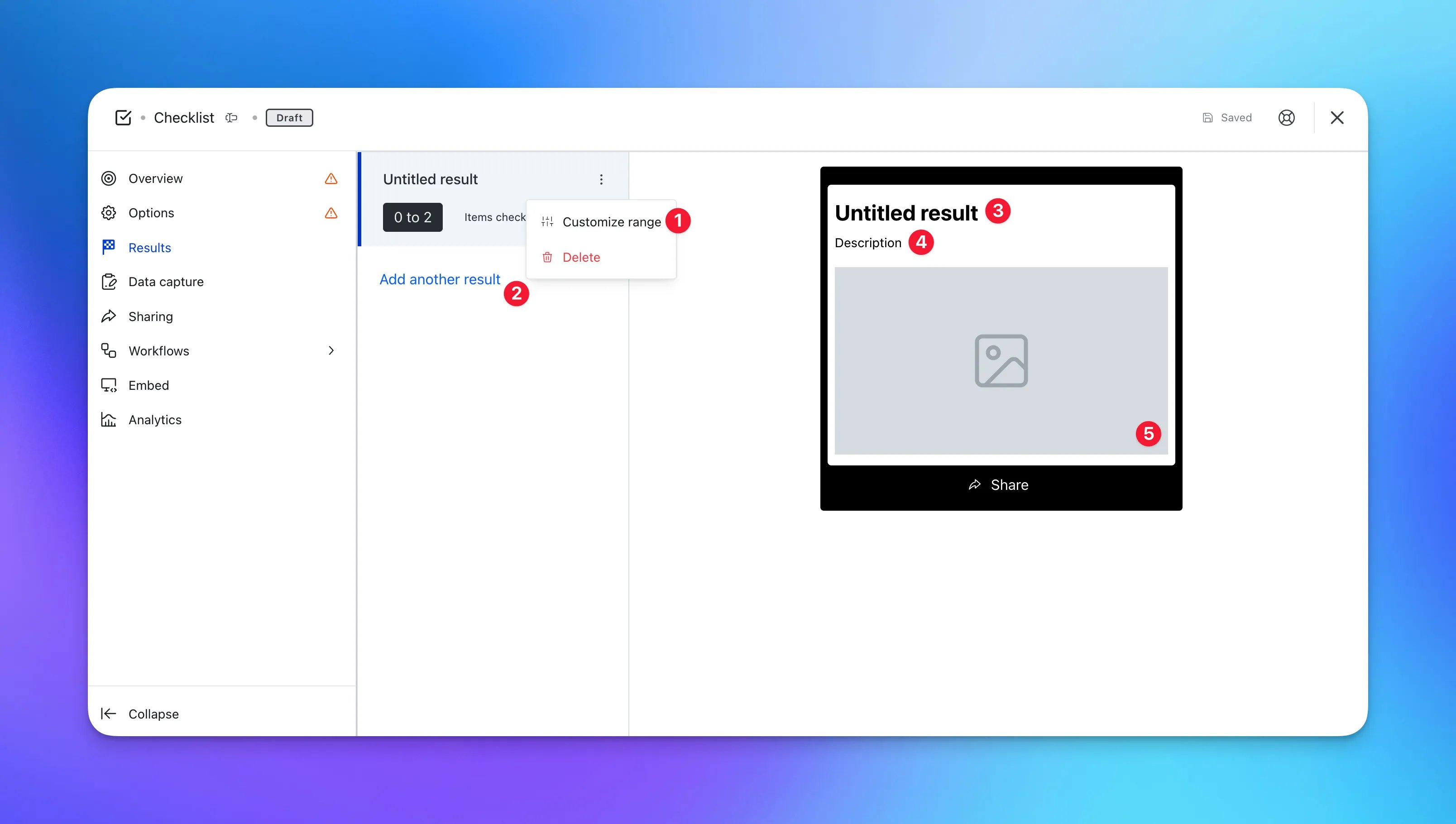 Checklist: step 3 — Step 3: Set up your Results