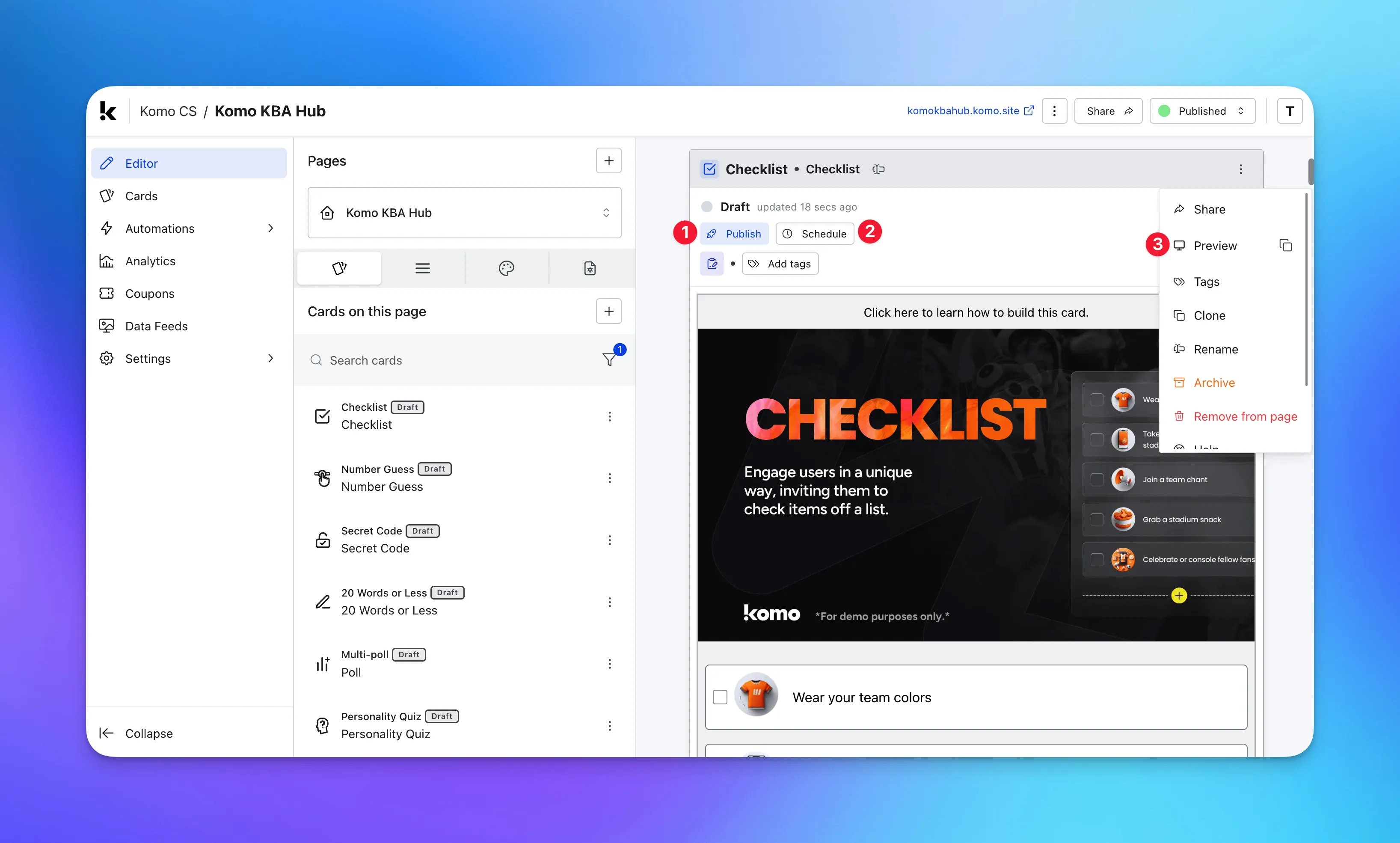 Checklist: step 5 — Step 5: Publish your Card