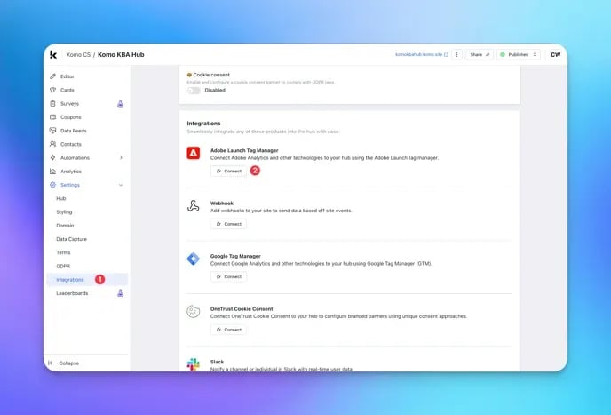 Connect Adobe Launch Tag Manager to your Hub: option a — Connect the Adobe Launch Tag Manager Connected App