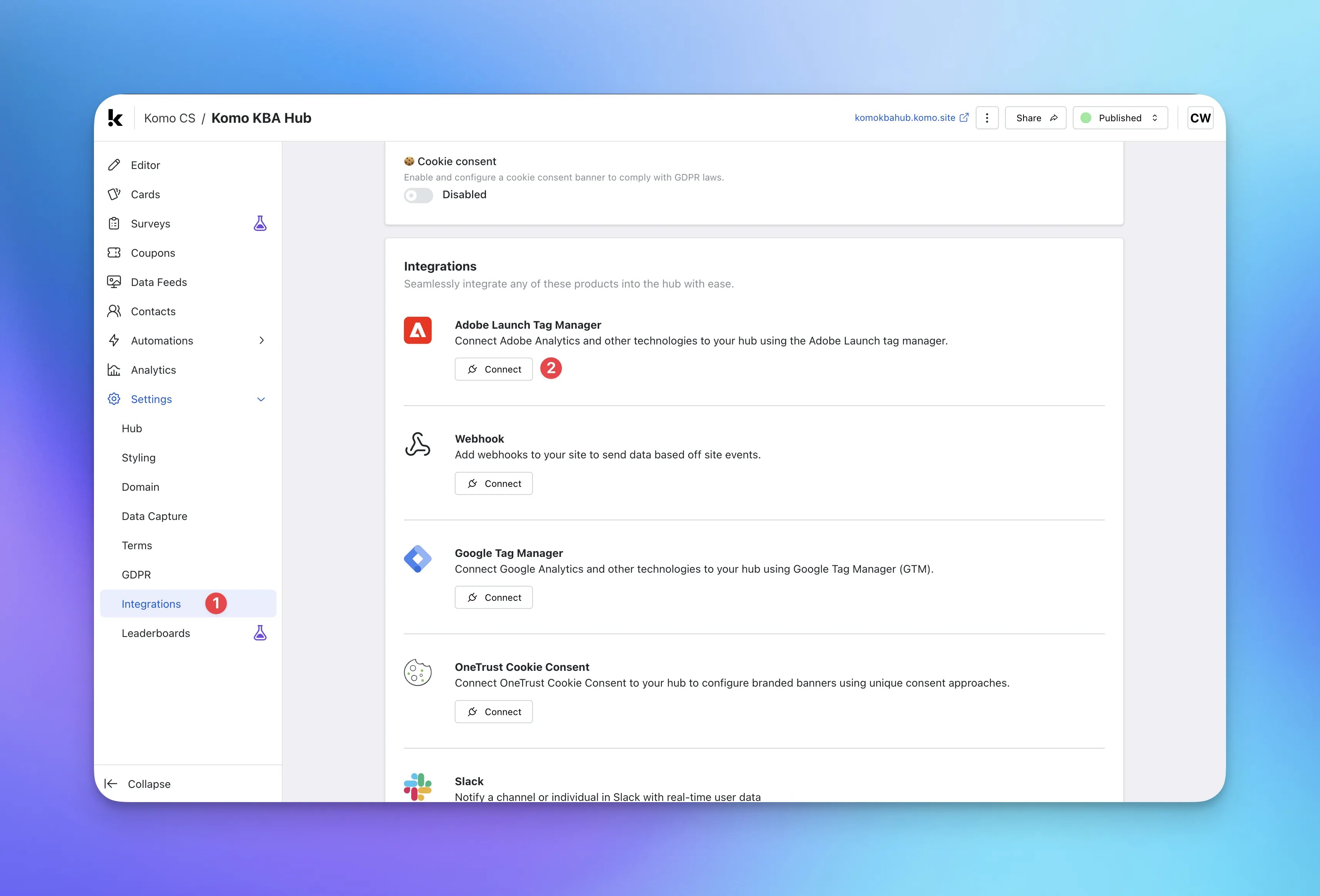 Connect Adobe Launch Tag Manager to your Hub: connect the Adobe Launch Tag Manager Connected App