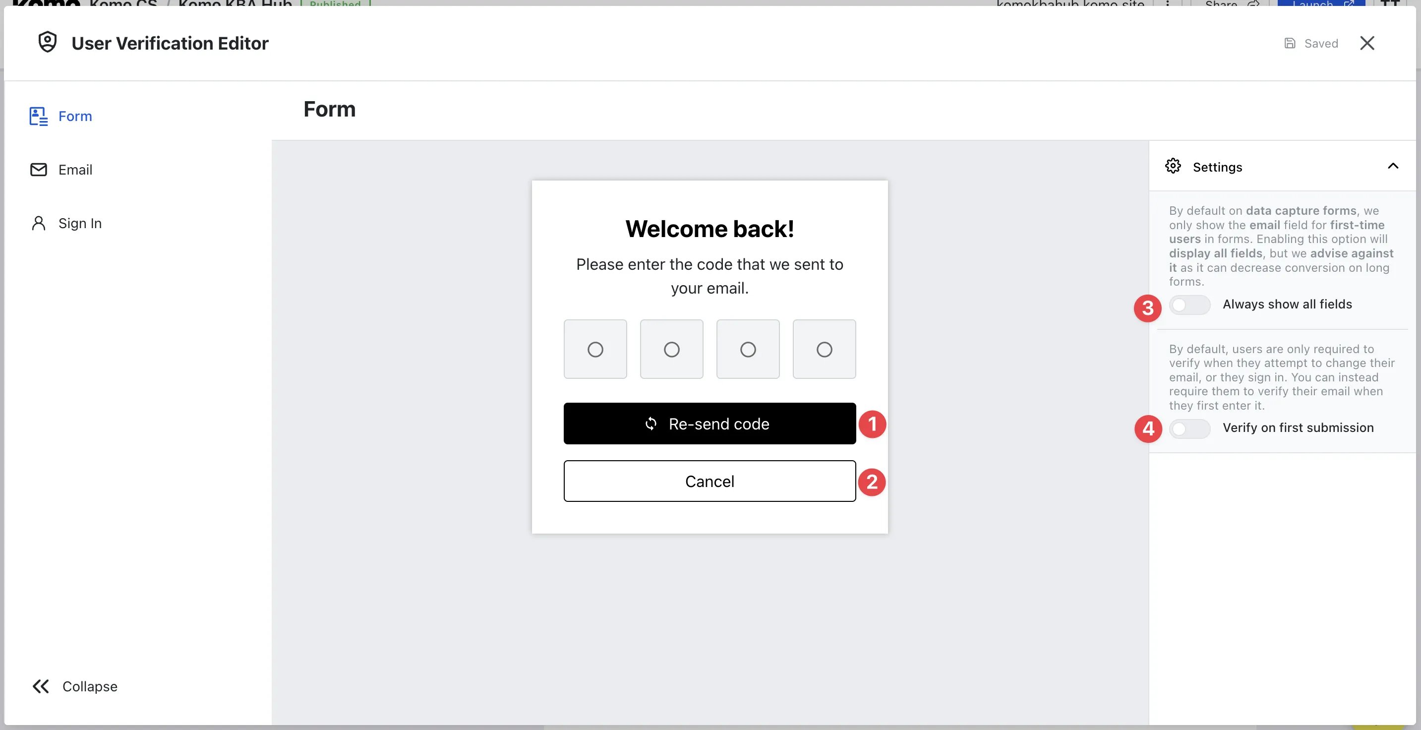 Contact Verification: step 2 — Step 2: Adjust Verification display settings
