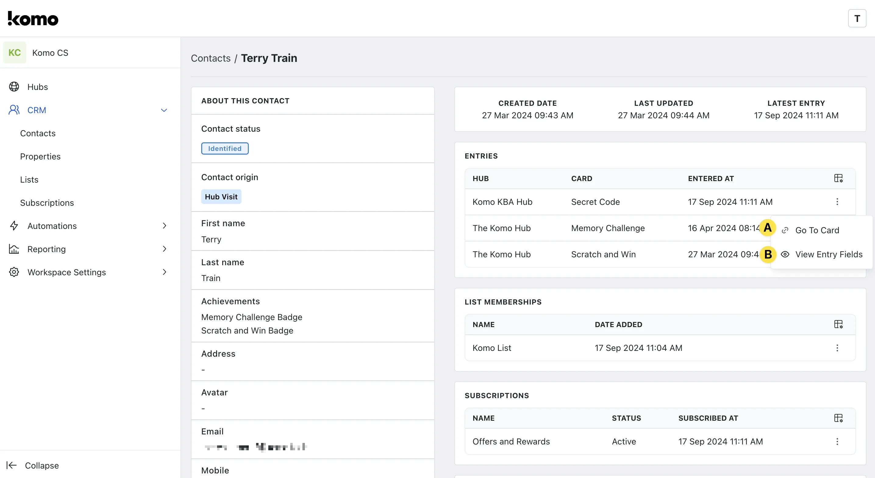 Contacts: option a — Step 2: Viewing Contact profiles