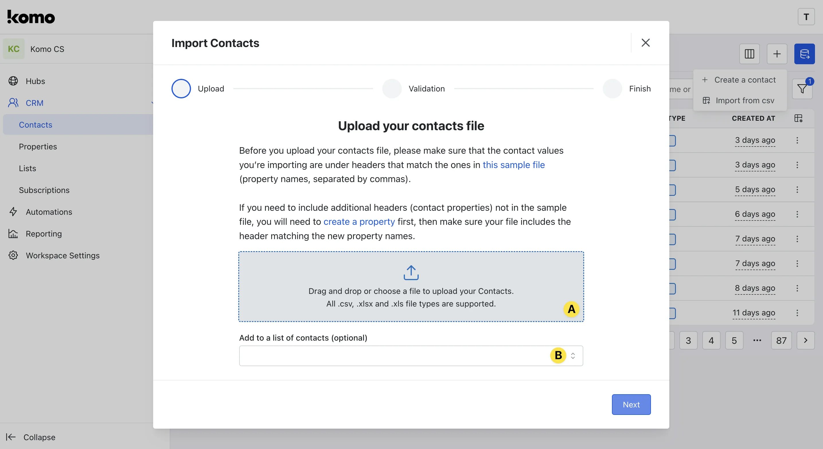 Contacts: option b — Step 3: Import a list of Contacts