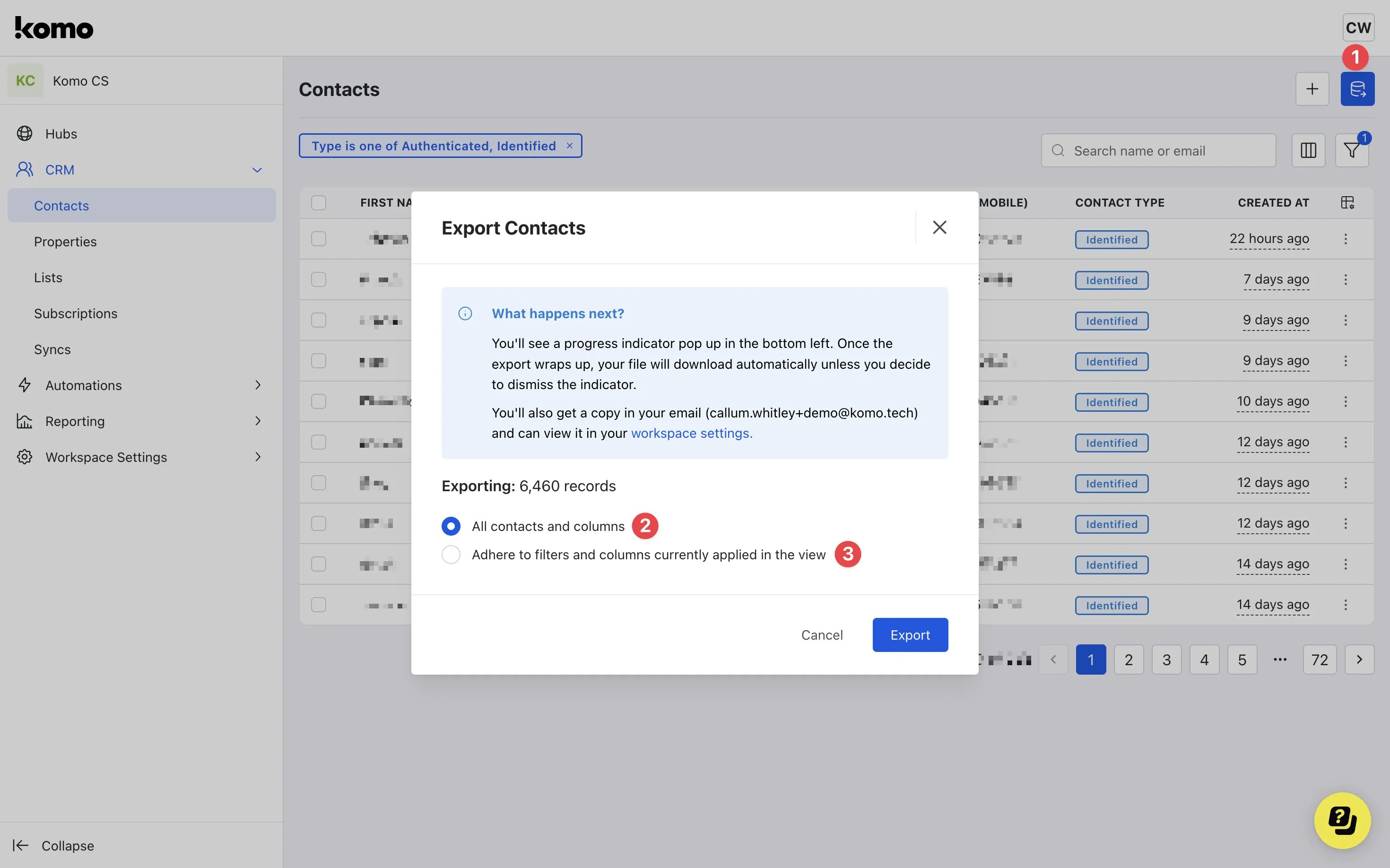 Contacts: option a — Step 4: Export a Contact list