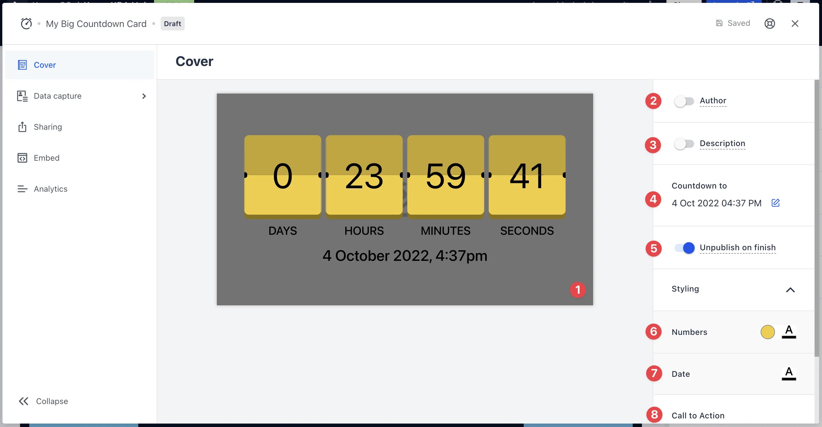 Countdown Card: step 2 — Step 2: Edit your card settings