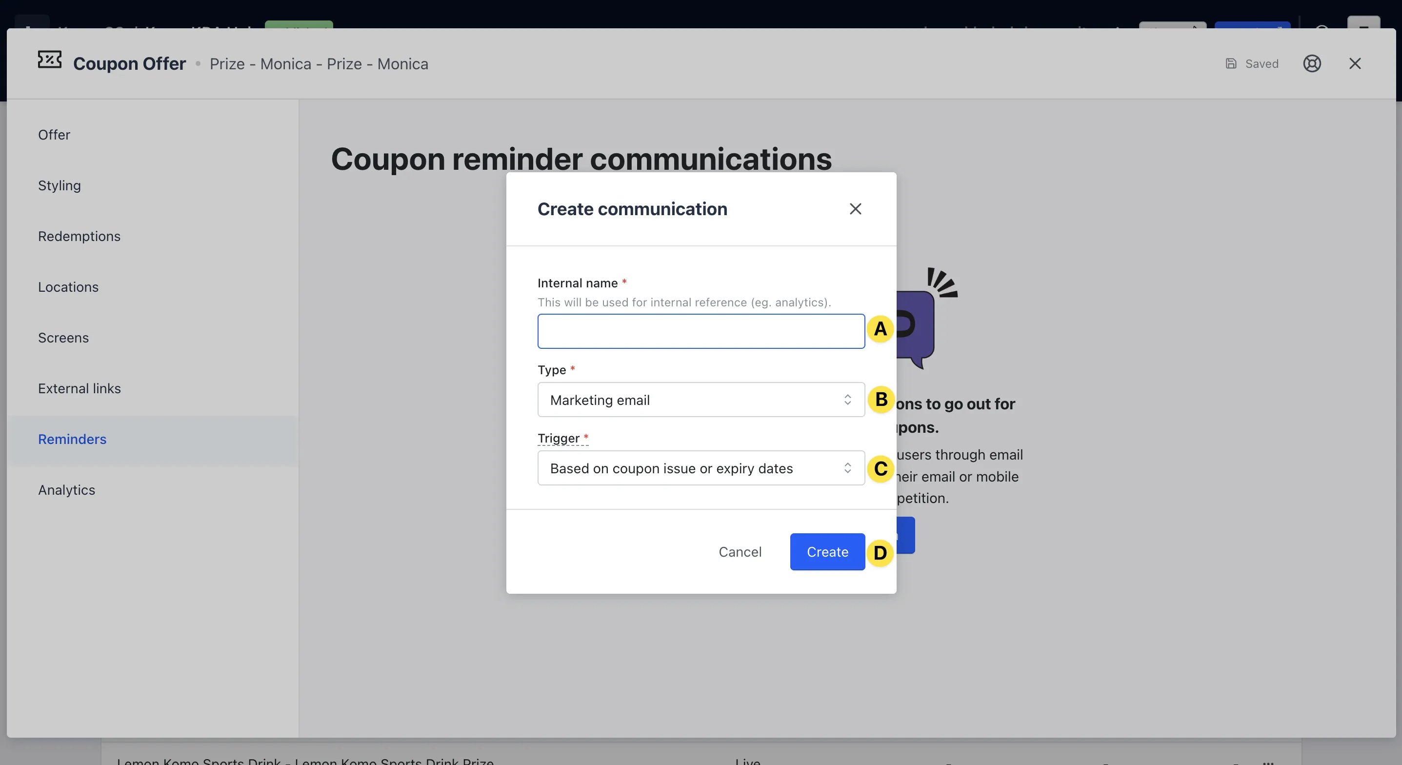 Coupon Reminders: Step 3: option a: Create a reminder