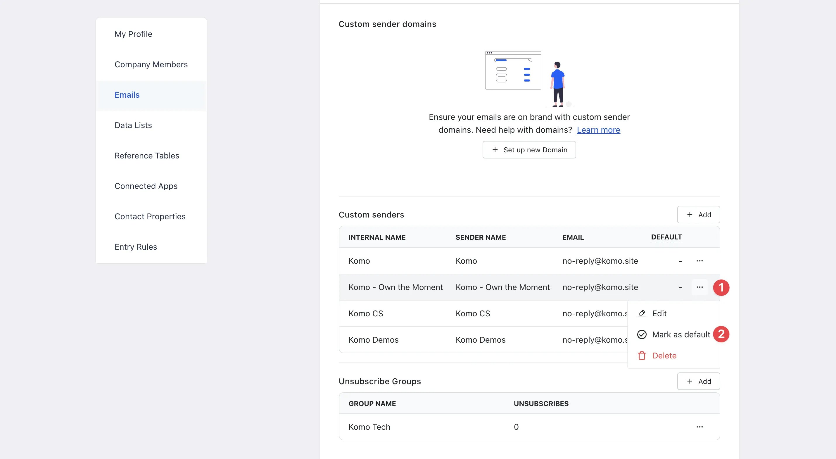 Custom Email Sender Names: step 5 — Step 5: Mark the sender email as Default