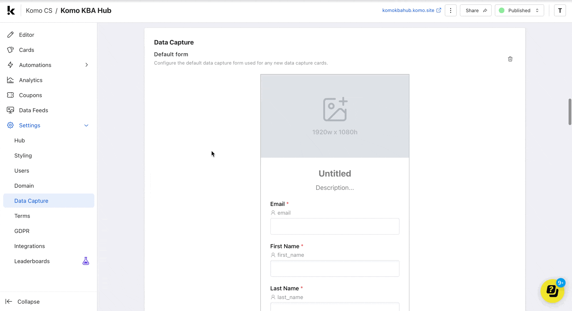 Default Data Capture Form: step 3 — Step 3: Add Content