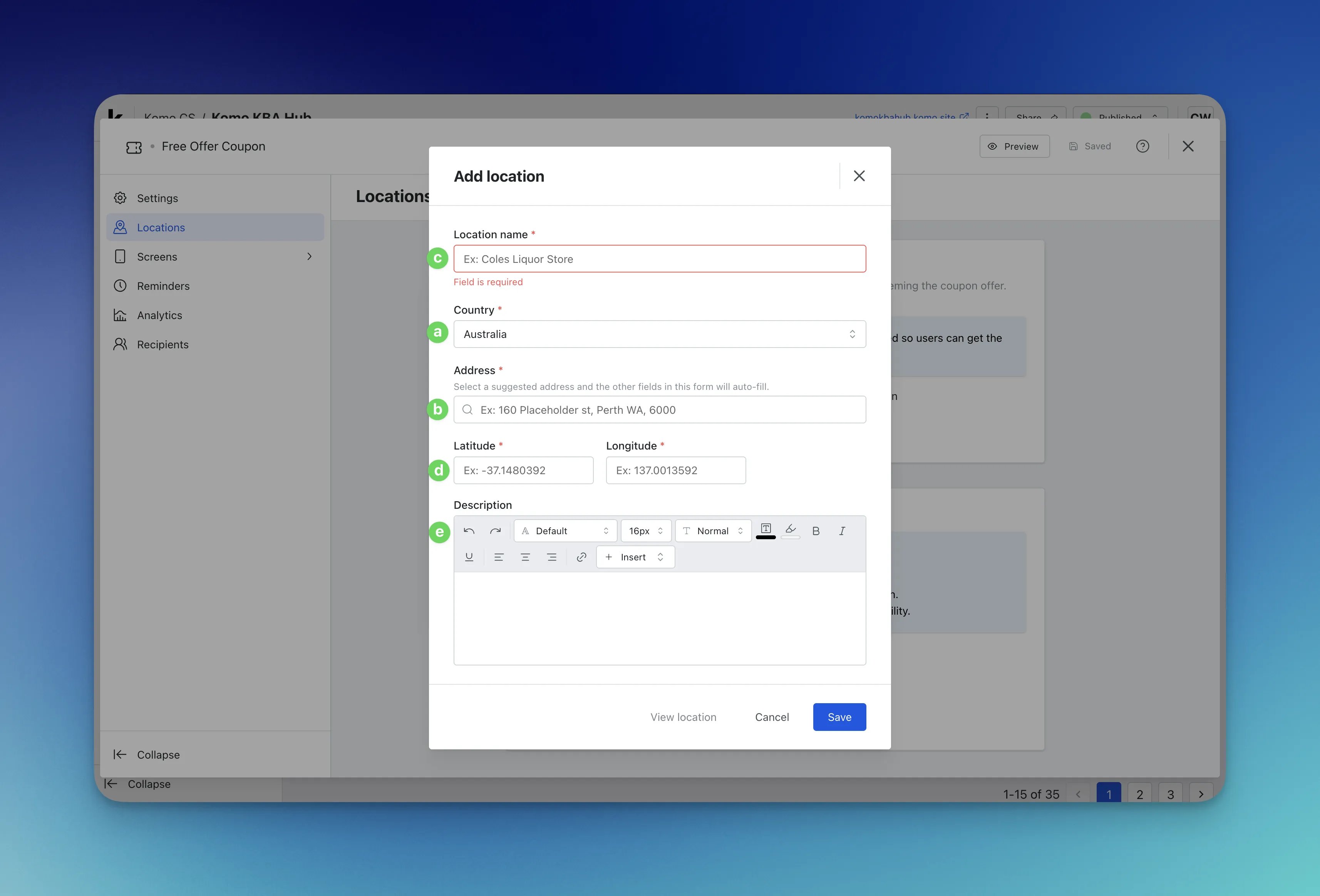 Digital Coupons: option a — Step 3: Input your Locations