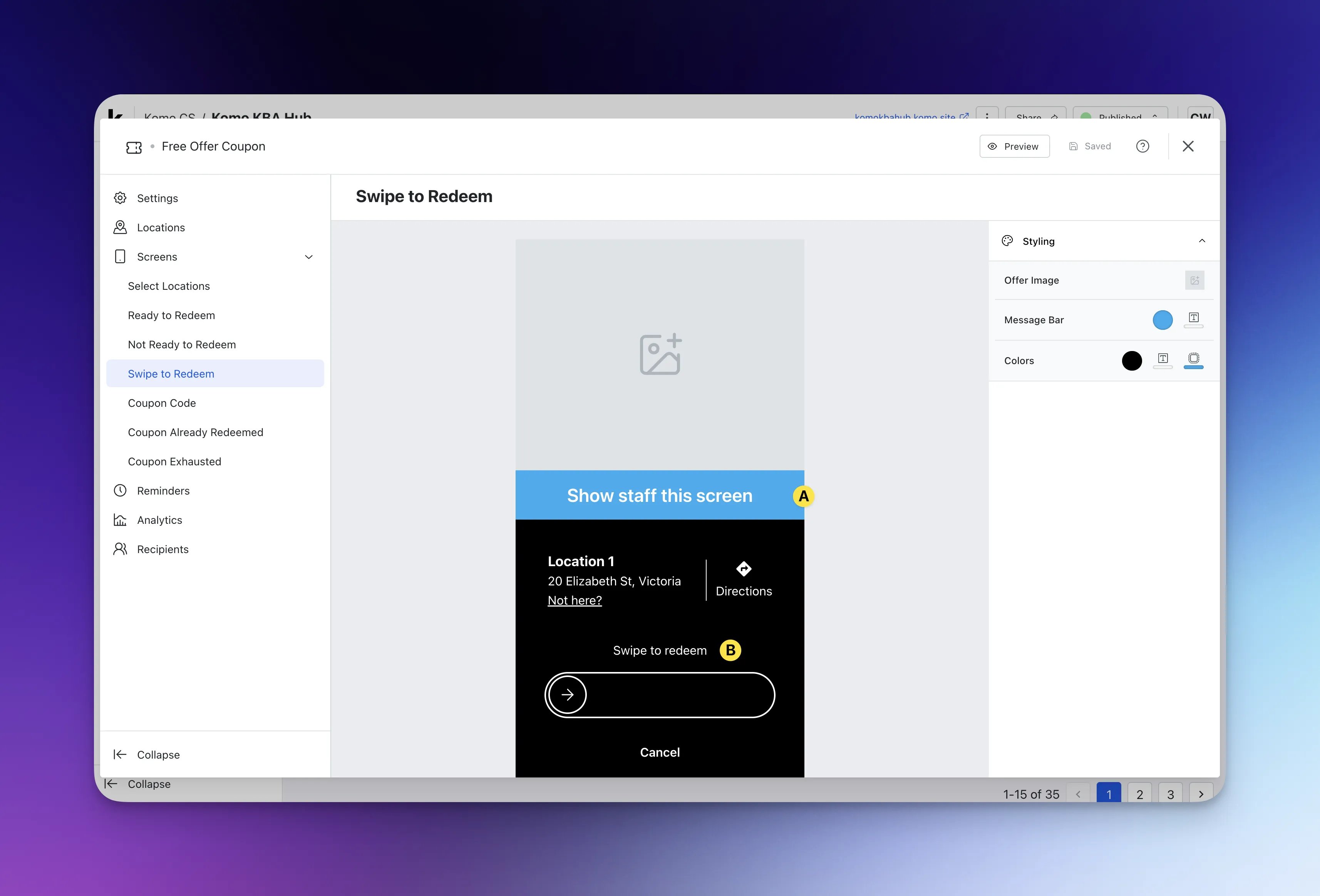 Digital Coupons: option a — Step 4: Set up your Screens