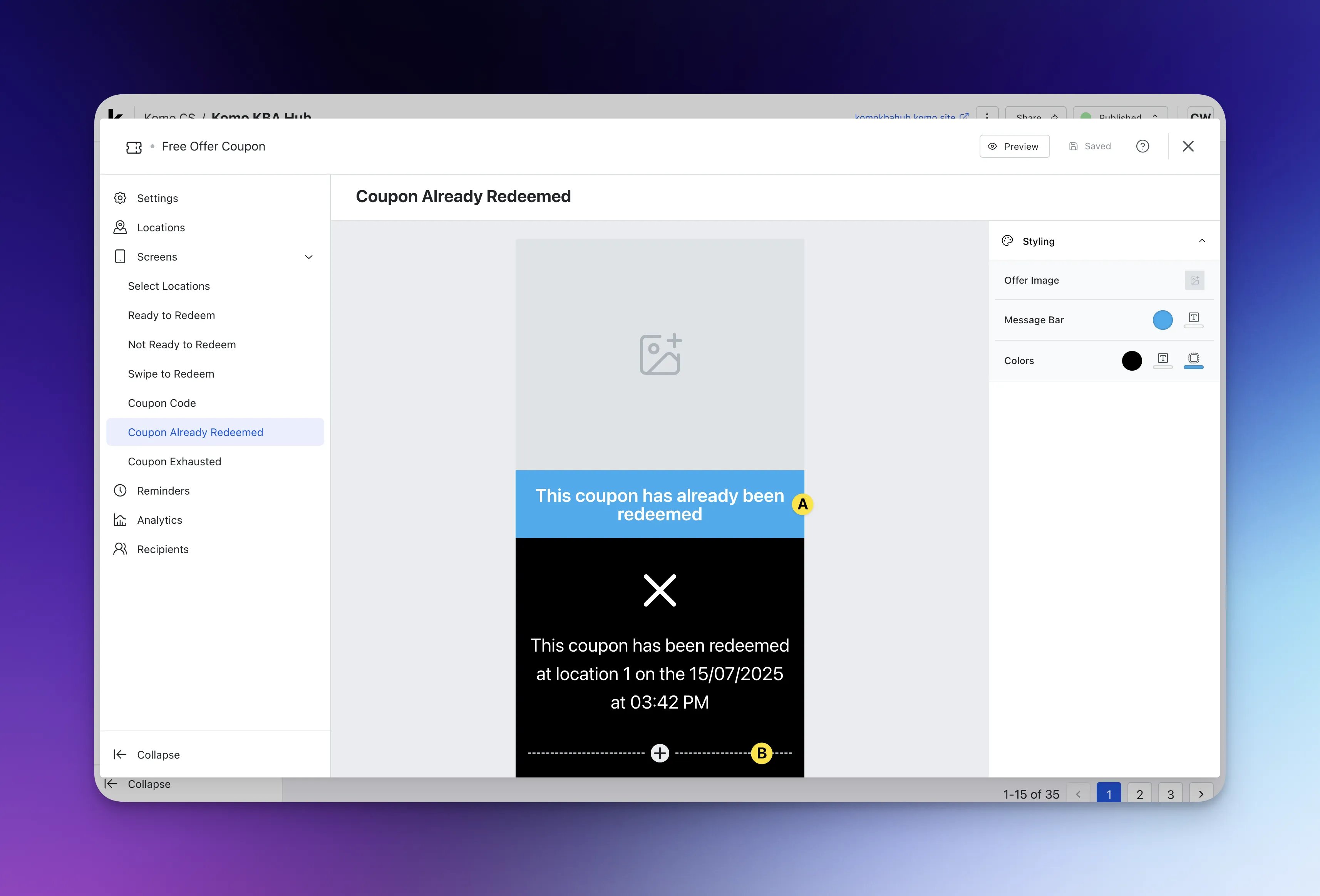 Digital Coupons: option a — Step 4: Set up your Screens
