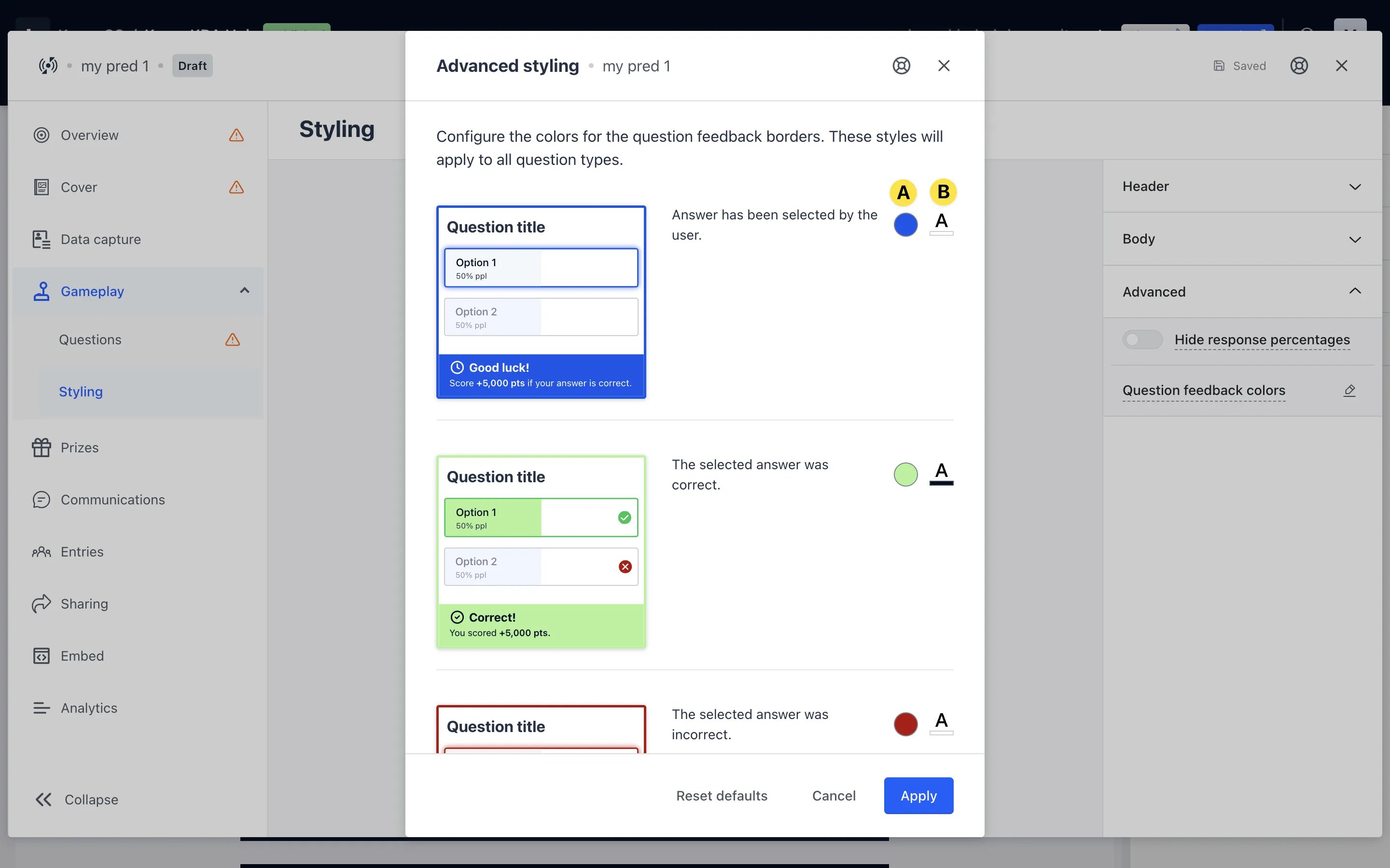Live Predictor (Basic): option a — Step 6: Style your card
