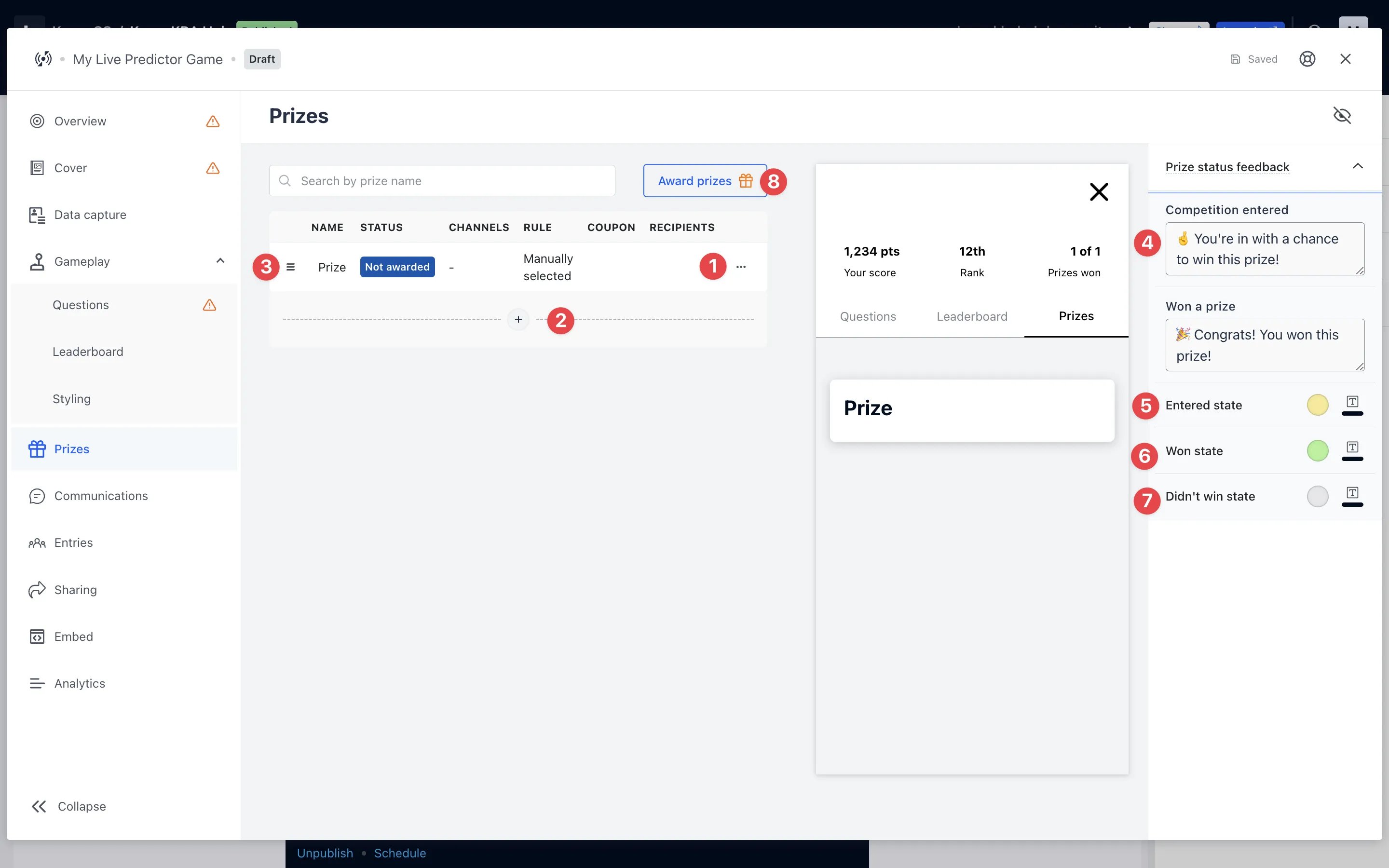 Live Predictor (Basic): option b — Step 7: Add your Prizes