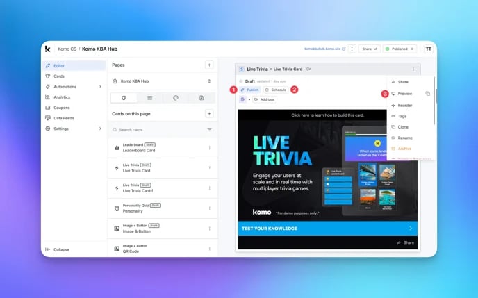 Live Trivia: step 13 — Step 13: Publish your Card