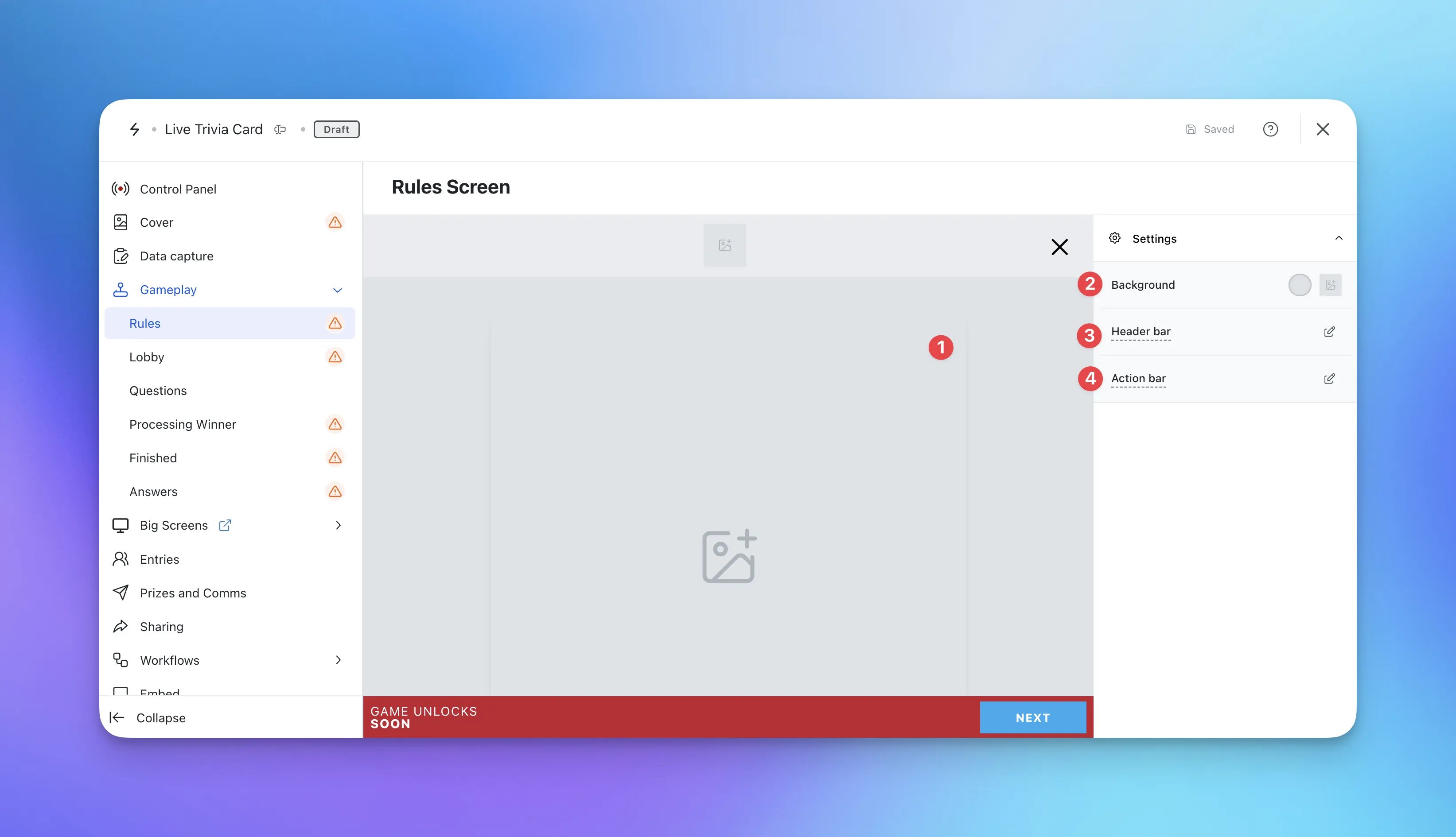 Live Trivia: step 5 — Step 5: Set up your Rules Screen