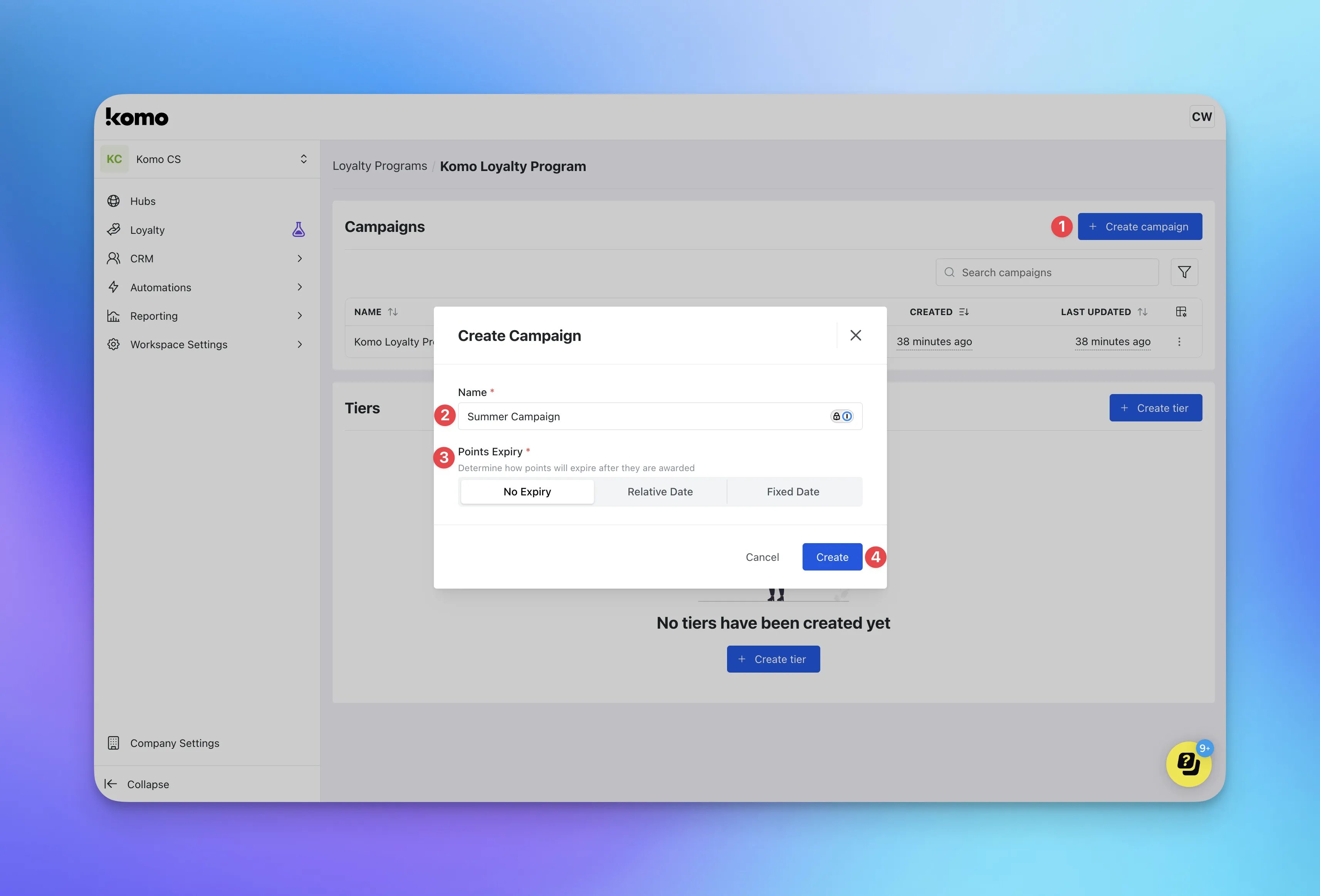 Loyalty: step 2 — Step 2: Set up your campaigns (optional)