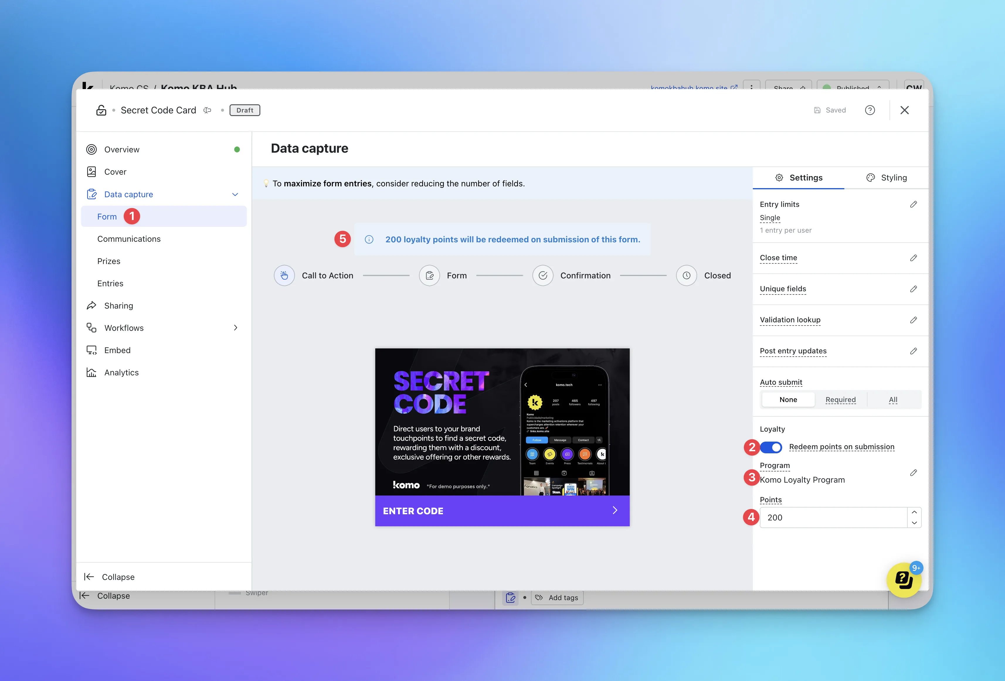 Loyalty: step 7 — Step 7: Redeeming loyalty points through data capture