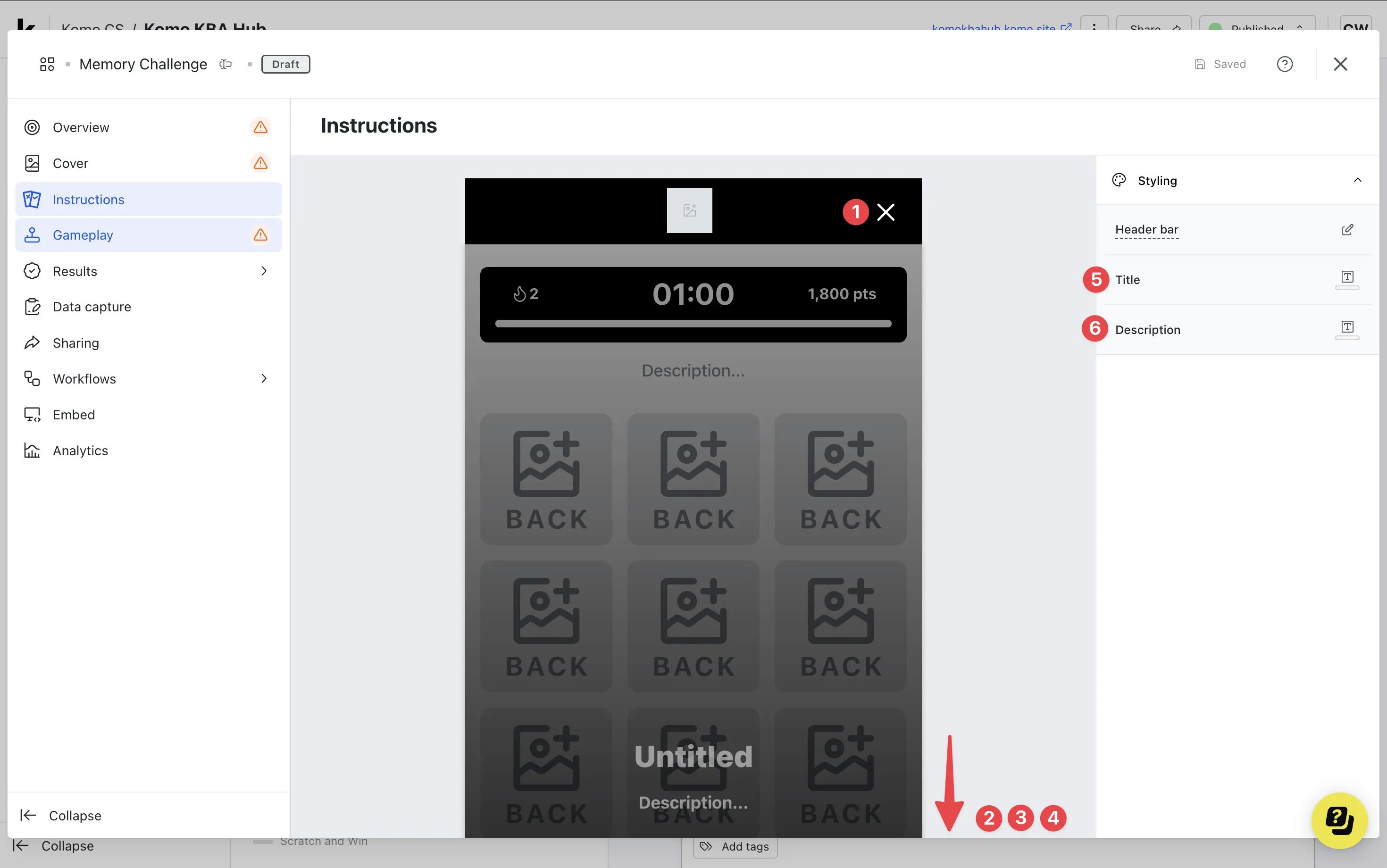 Memory Challenge: step 3 — Step 3: Edit the Instructions screen