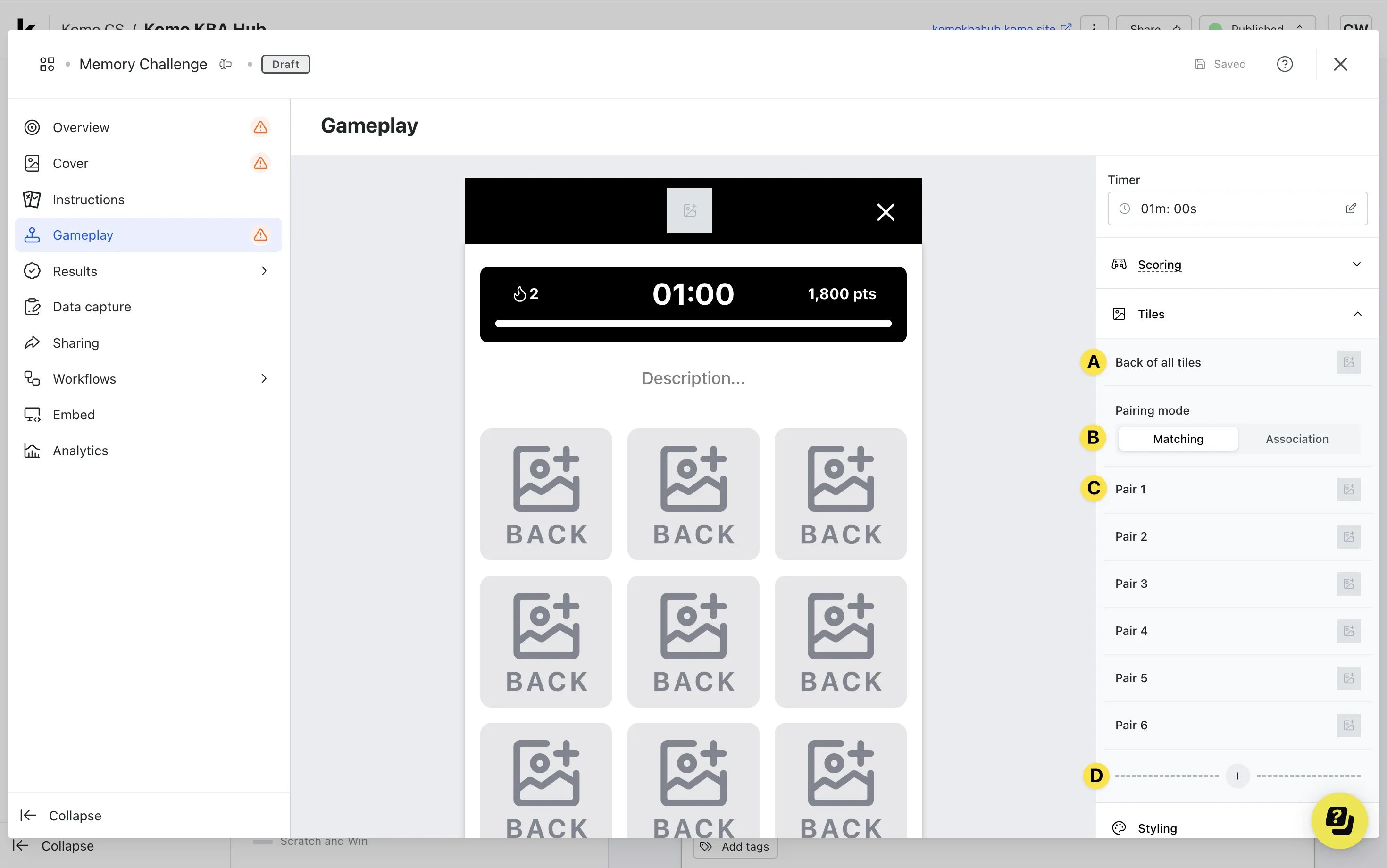 Memory Challenge: option a — Step 4: Edit the Gameplay screen