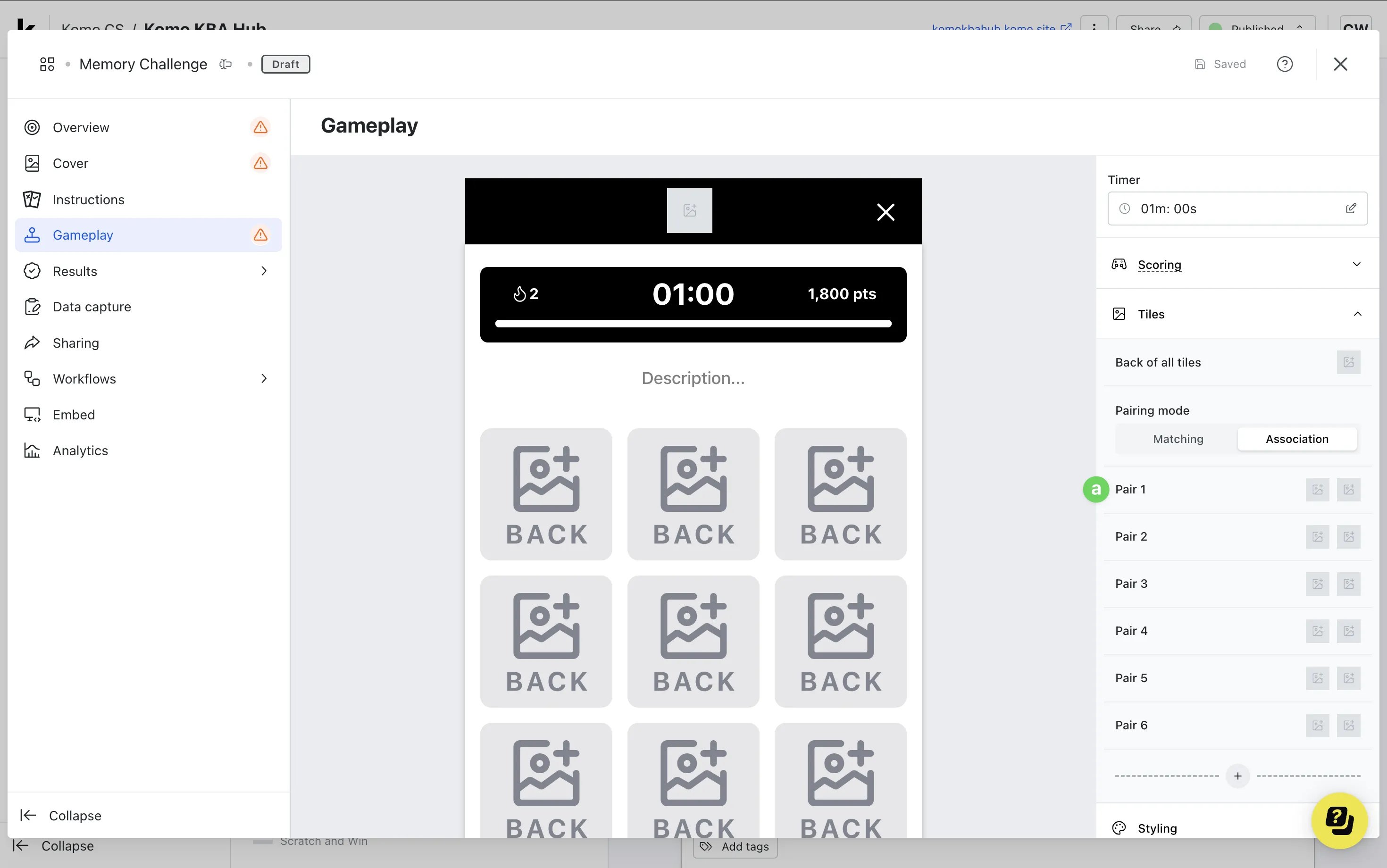 Memory Challenge: option a — Step 4: Edit the Gameplay screen