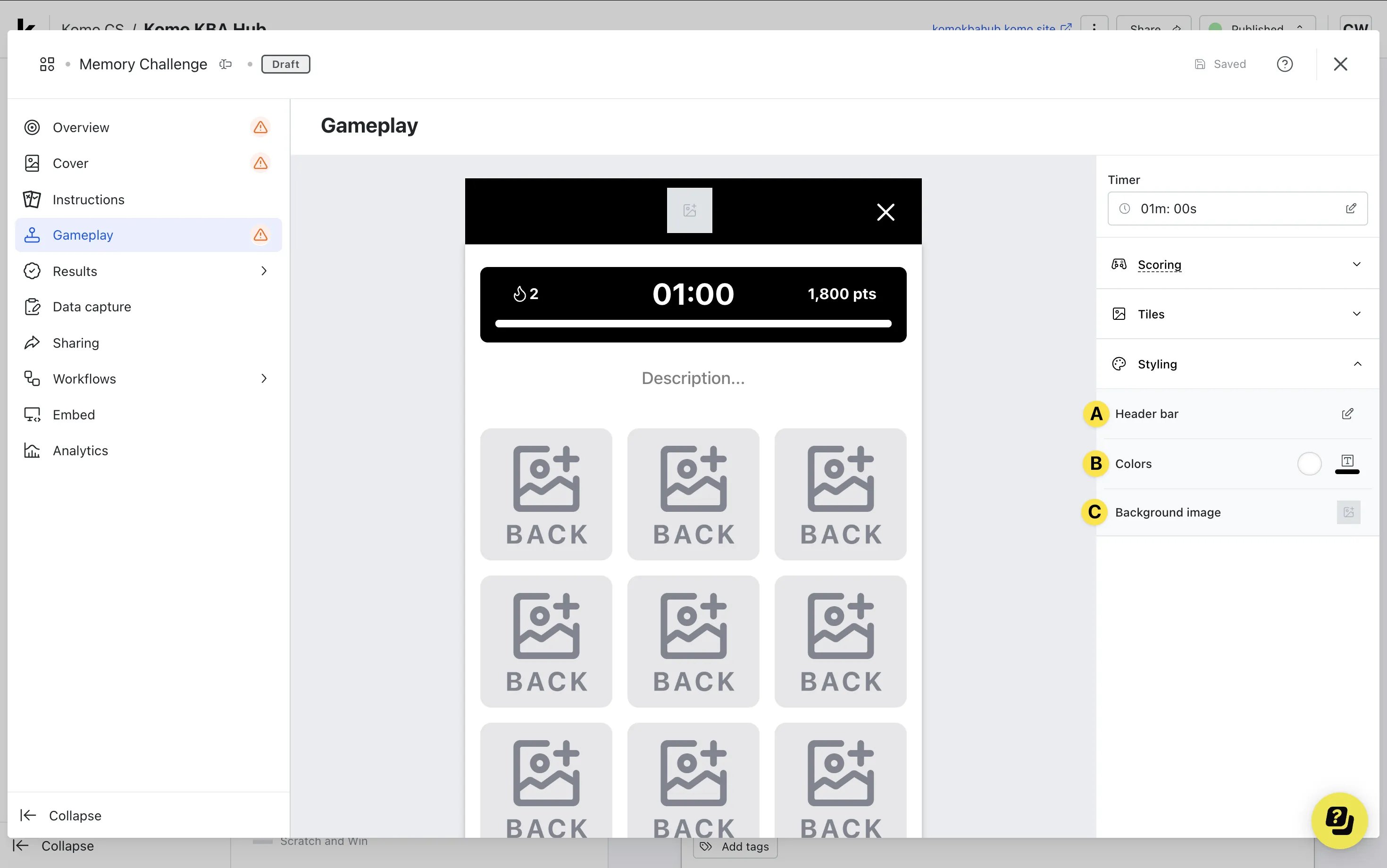 Memory Challenge: option c — Step 4: Edit the Gameplay screen