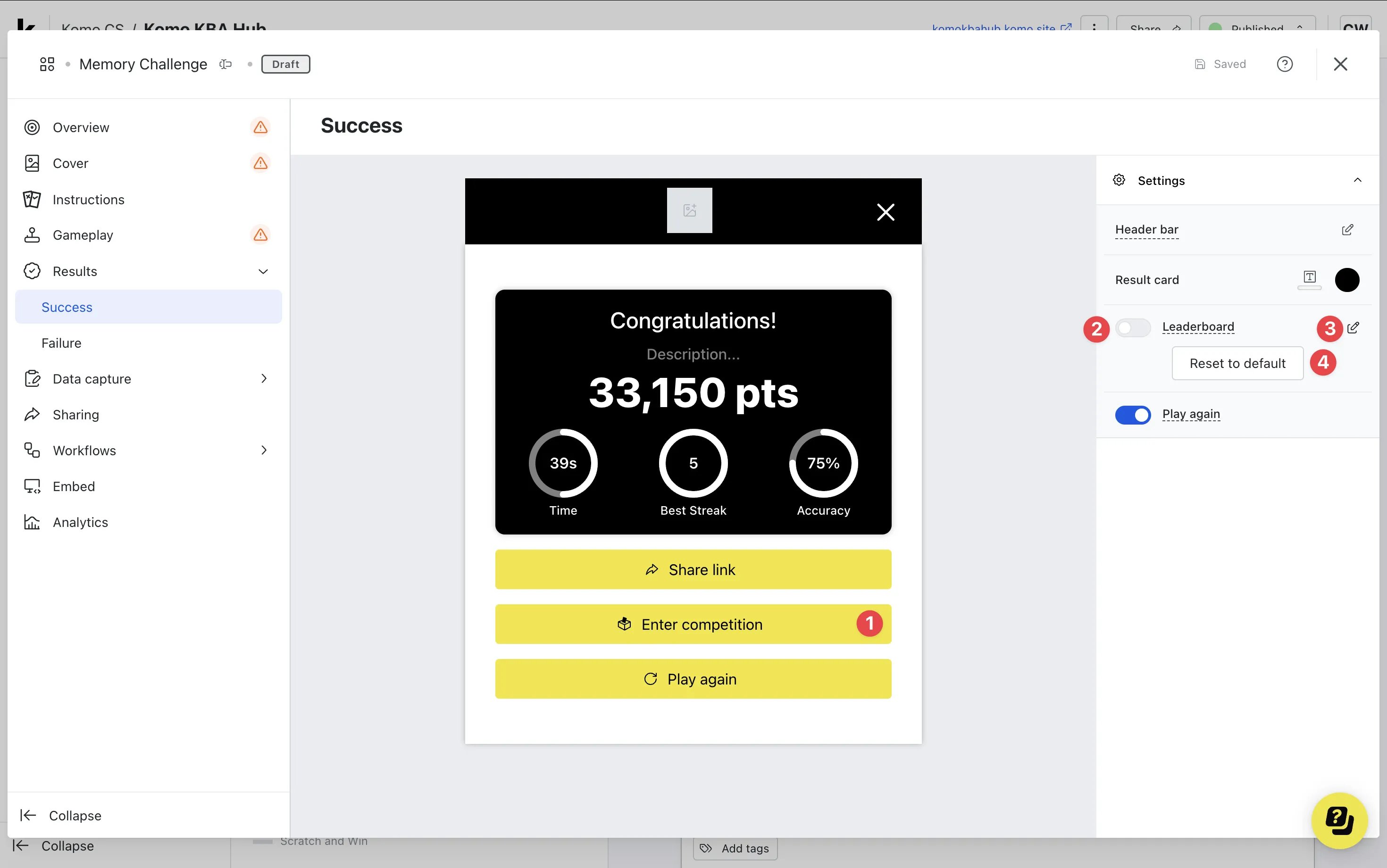 Memory Challenge: step 7 — Step 7: Attach a Leaderboard (Optional)