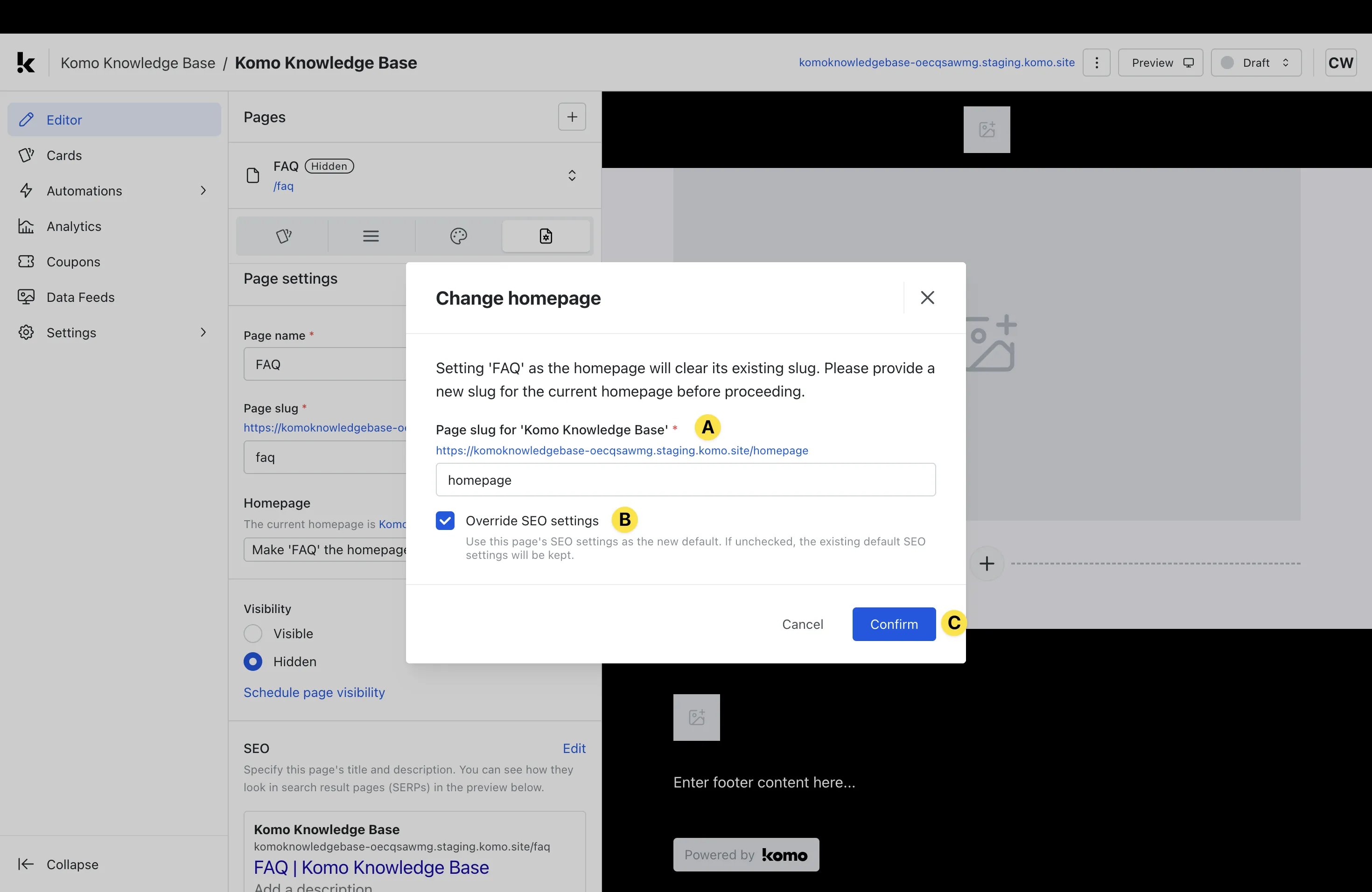 Multi-page Hubs: option a — Step 3: Edit page settings