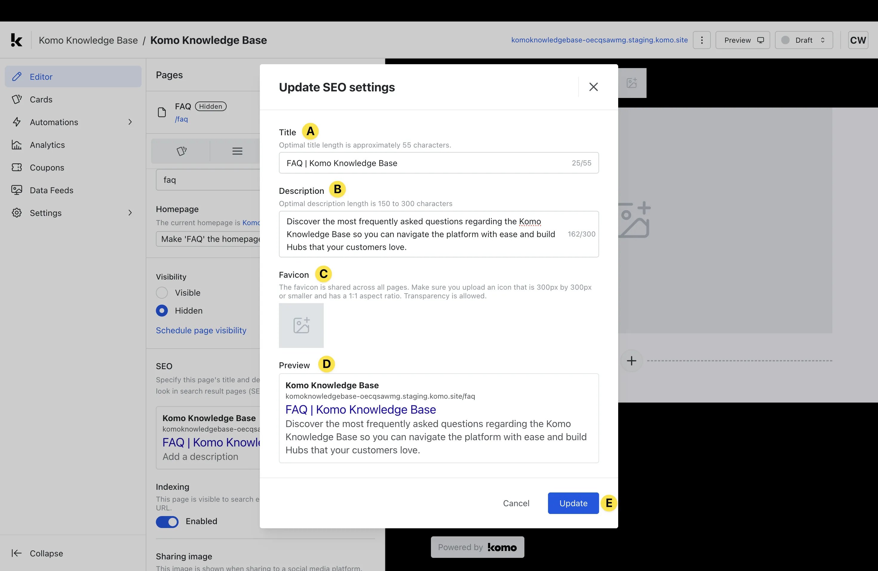 Multi-page Hubs: option c — Step 3: Edit page settings