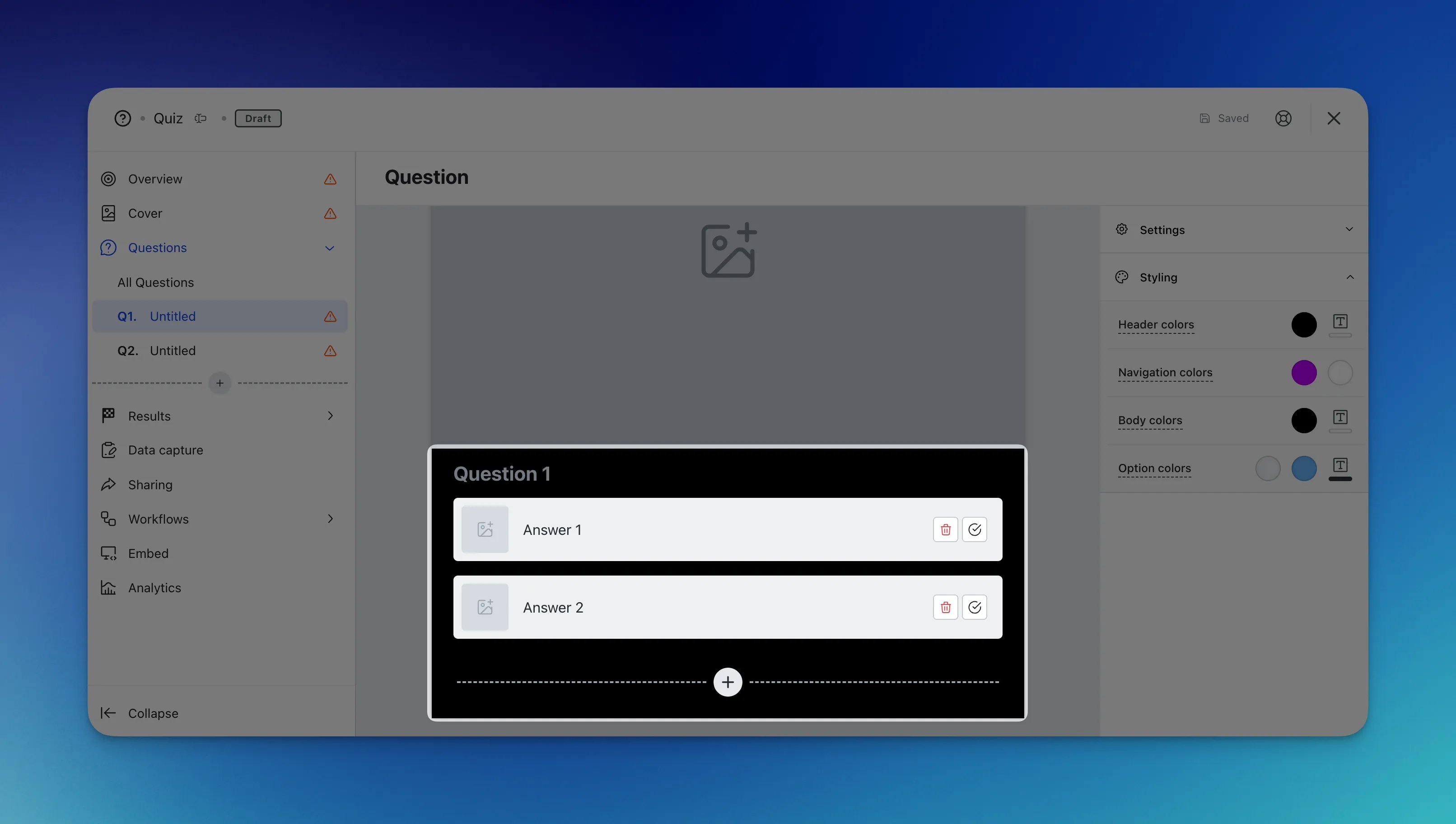 Quiz: step 3: Adding Questions