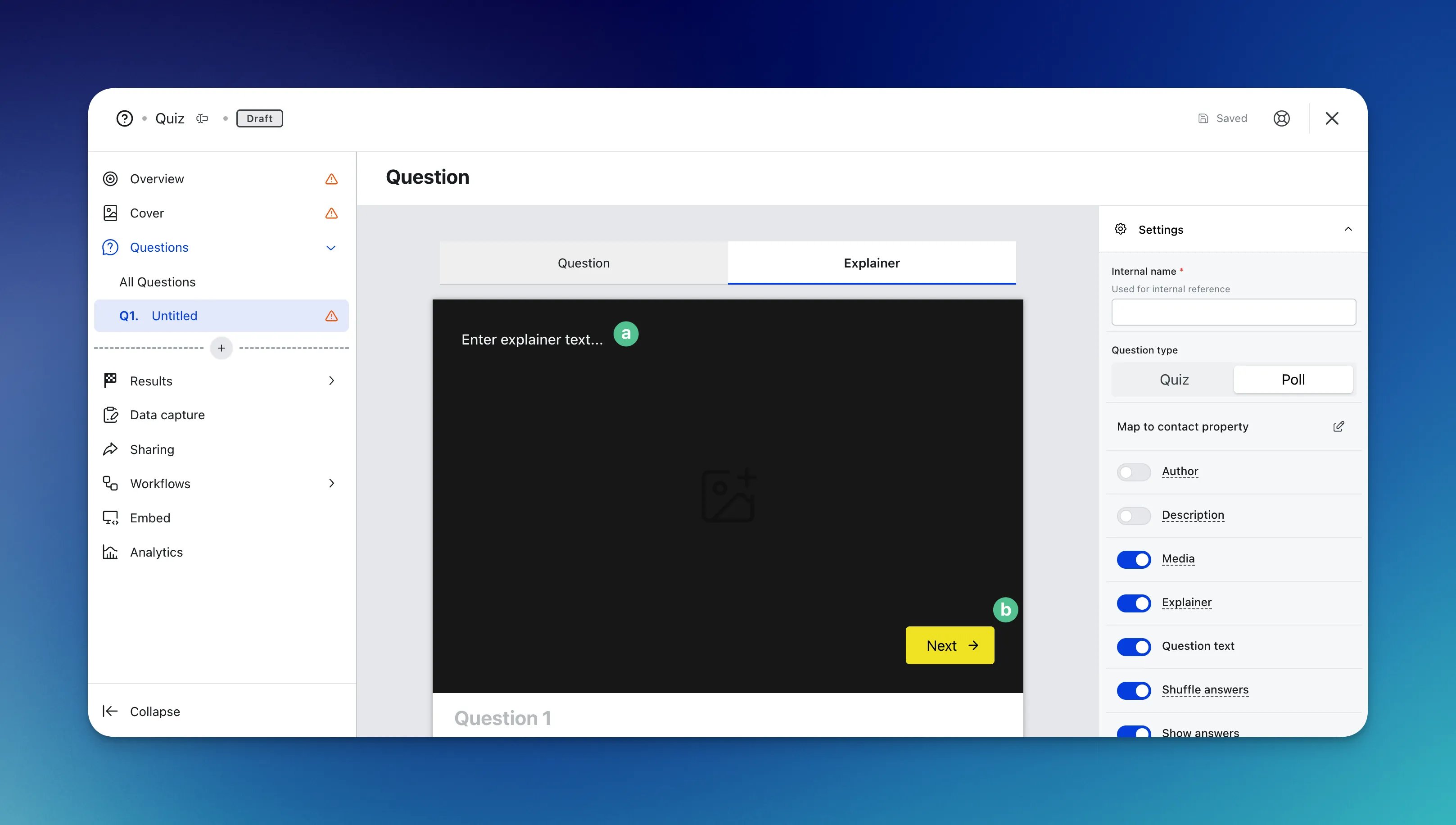 Quiz: step 3: Adding Questions
