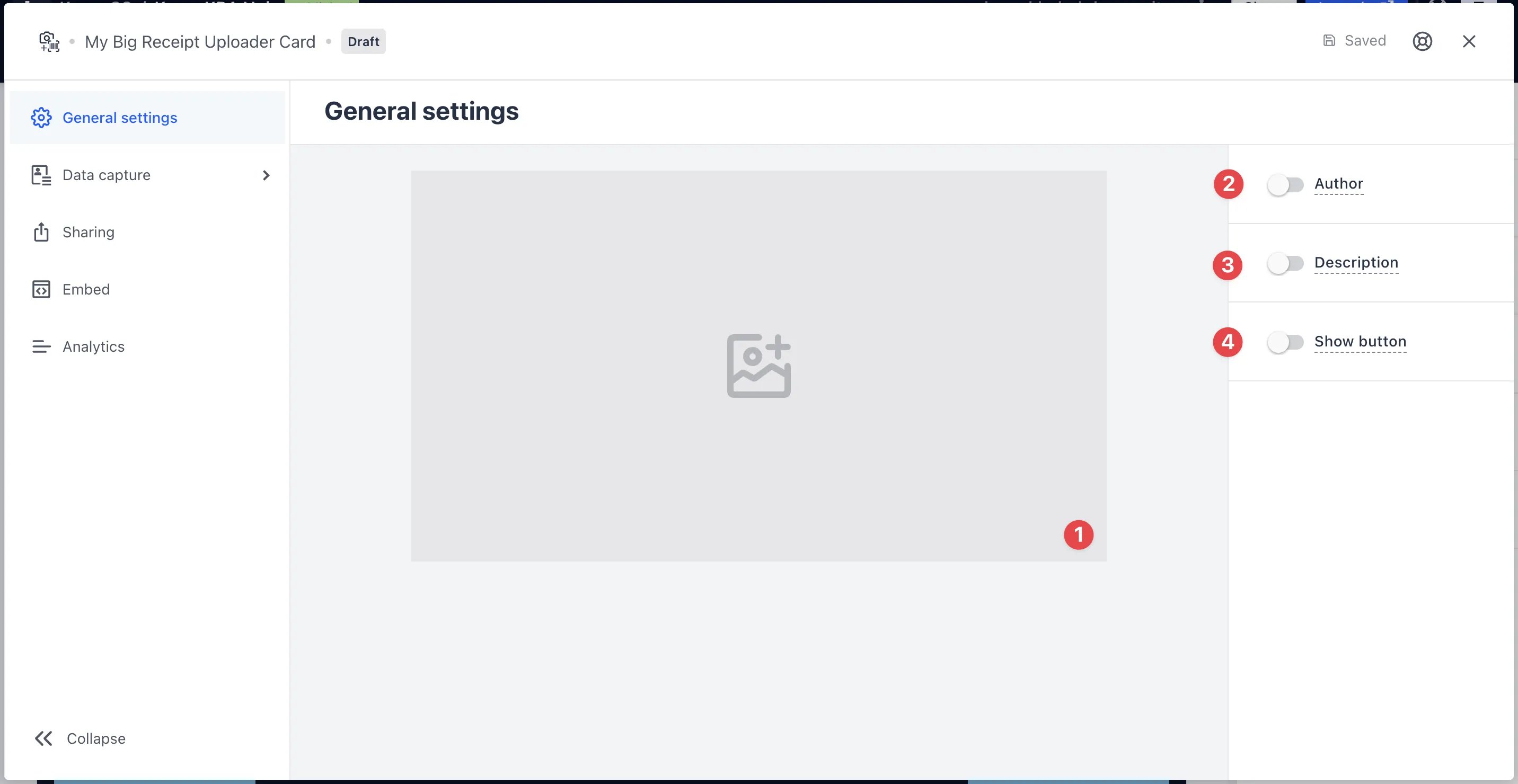 Receipt Uploader Card: step 2 — Step 2: Add a Cover image