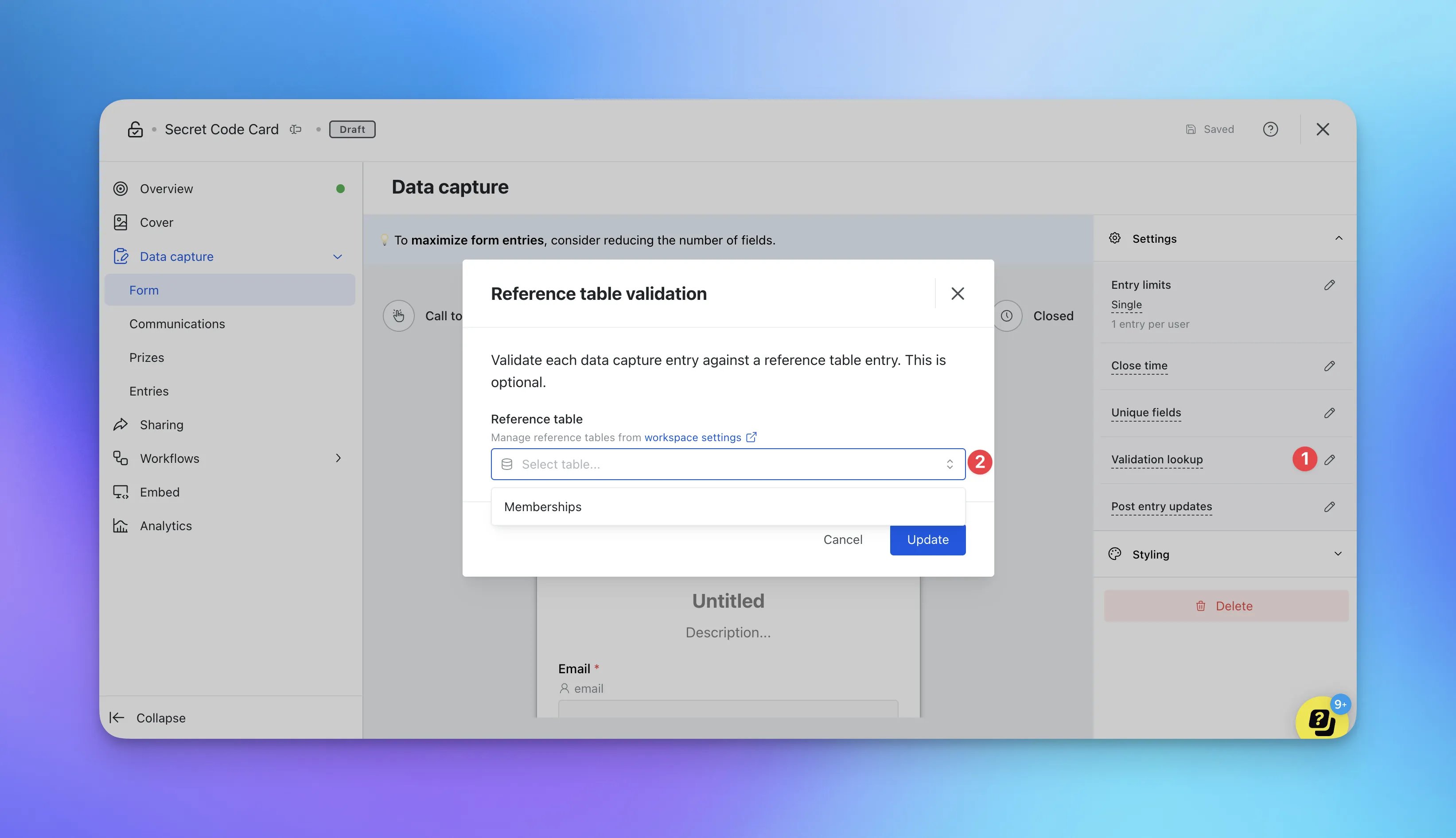 Reference Tables: option d — Step 5: Link the Reference Table to your competition