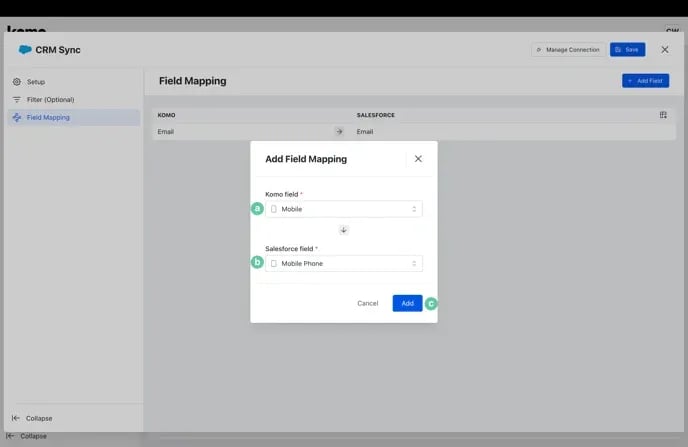 Salesforce — CRM Contact Sync: option a — Step 3: Complete Sync configuration