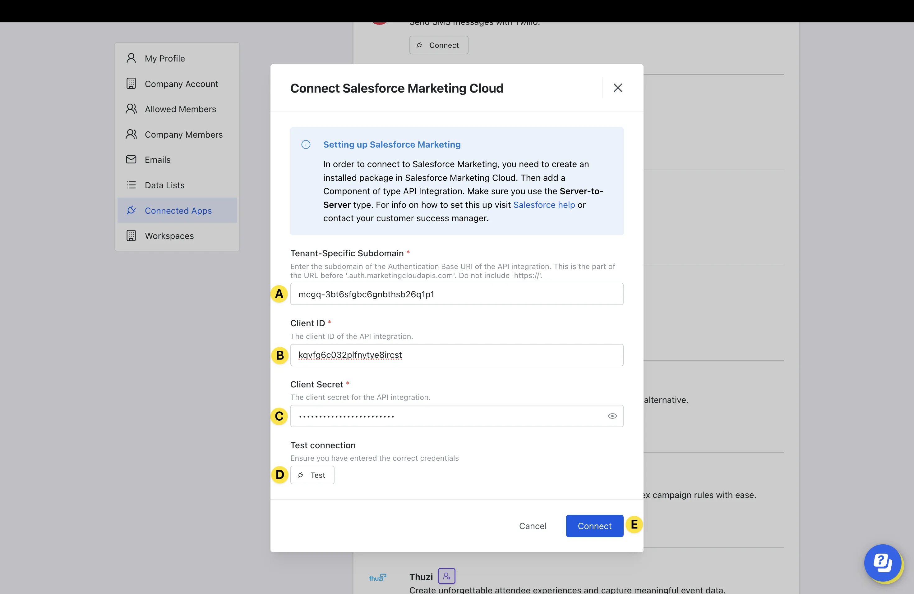 Salesforce Marketing Cloud — CRM Contact Sync: option a — Step 1: Connect to Marketing Cloud and Create a Data Extension