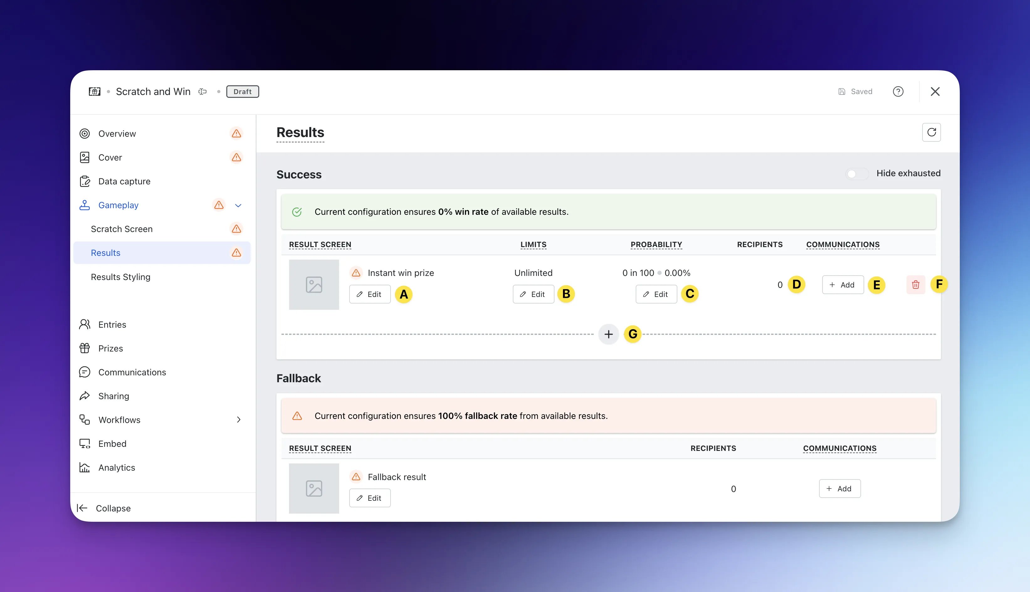 Scratch and Win: option a — Step 5: Set up your Result screens