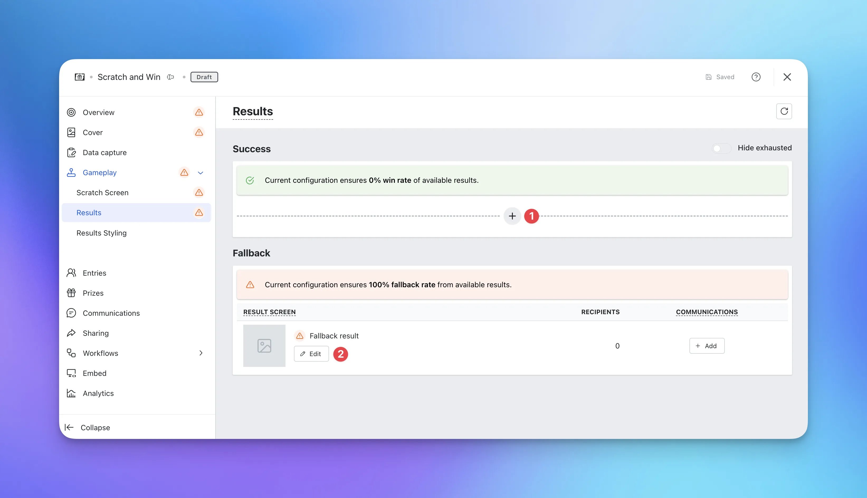 Scratch and Win: option d — Step 5: Set up your Result screens