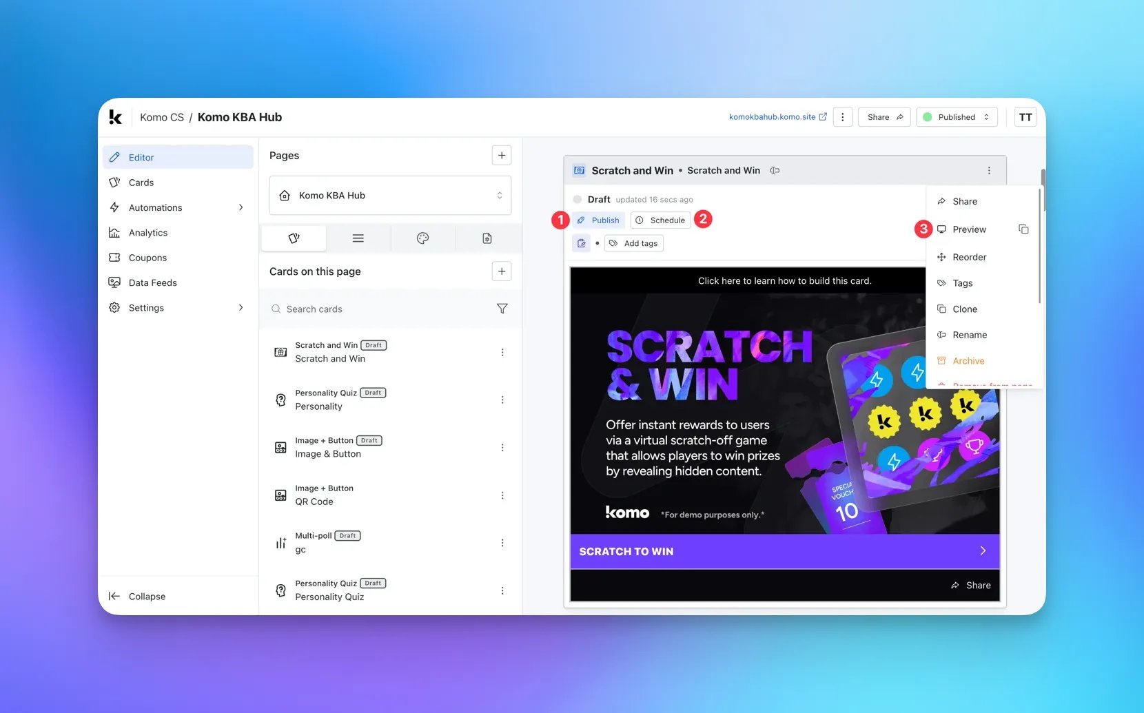 Scratch and Win: step 7 — Step 7: Publish your Card